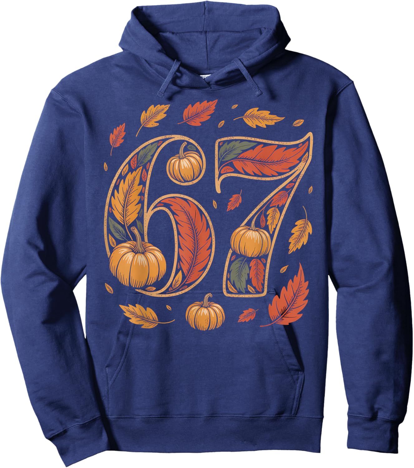 67 Six Seven Meme Fall Pumpkin Thanksgiving Vintage Hoodie - Hoodie | Navy
