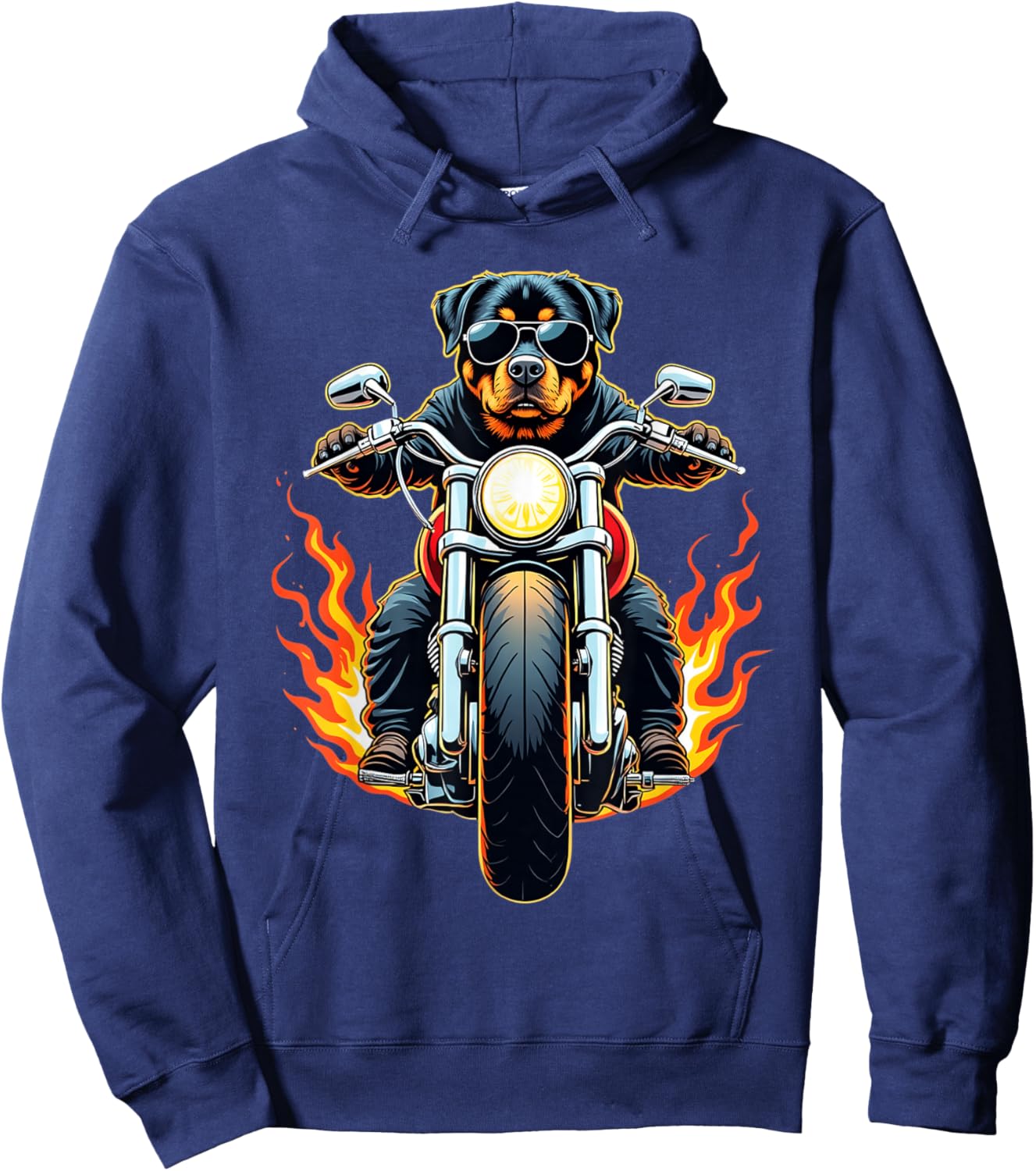 Funny Rottweiler Dog Riding a Motorcycle Rottweiler Lovers Hoodie - Hoodie | Navy