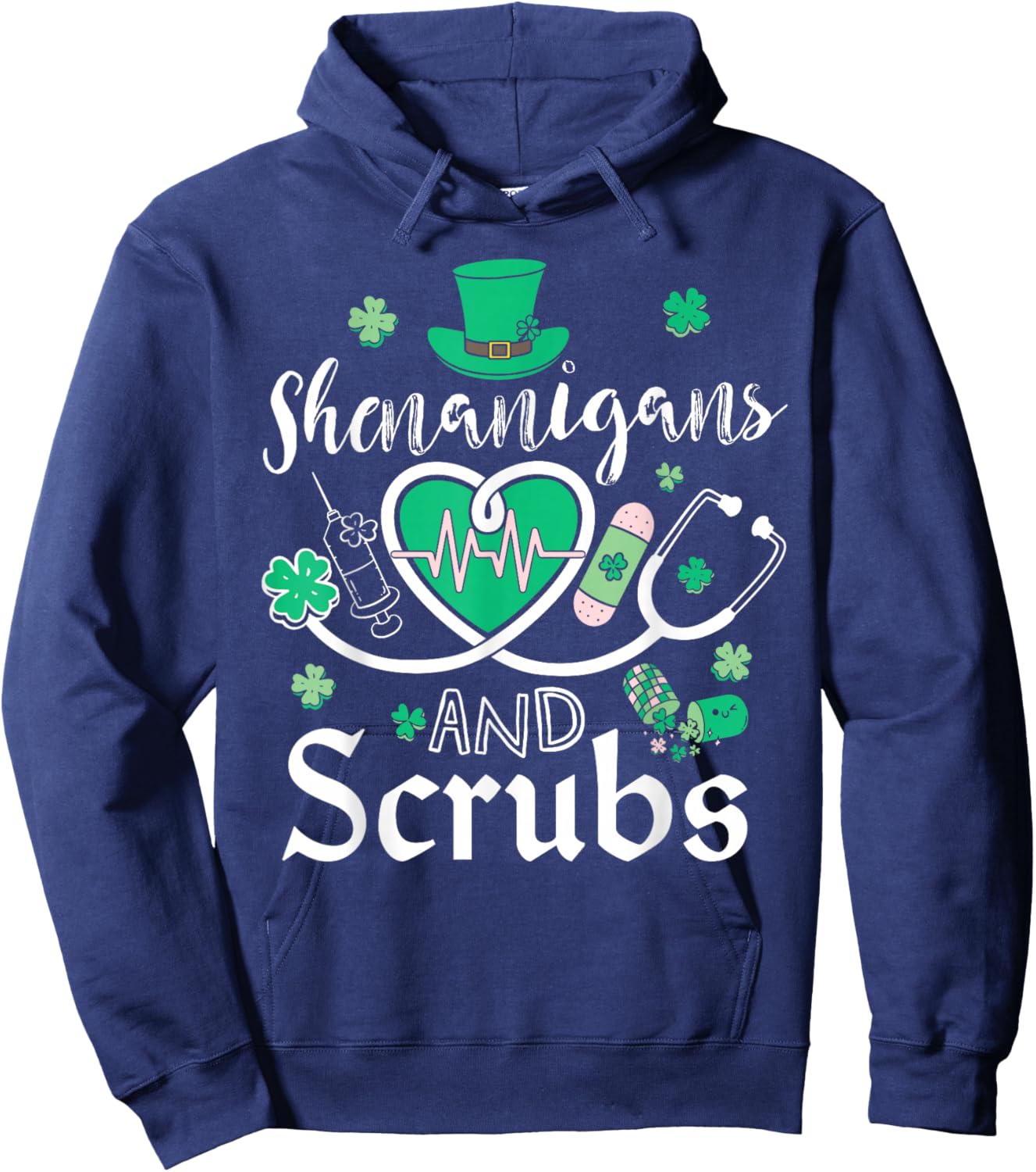 Shenanigans and Scrubs St Patricks Day Nurse Funny Hoodie - Hoodie | Navy