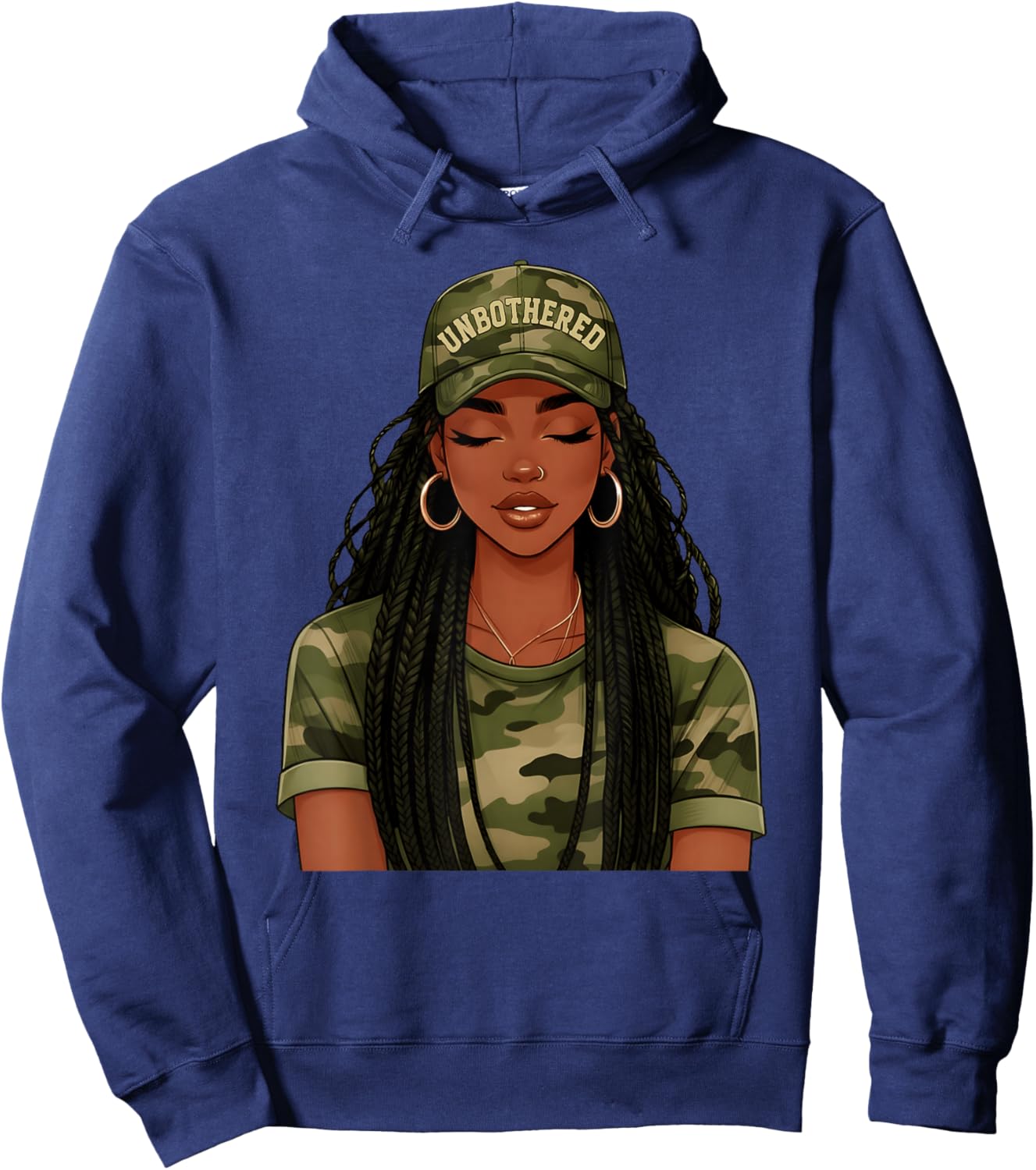 Black Woman Unbothered Locs Camo Girl Women Loc'd Afro Hair Hoodie - Hoodie | Navy