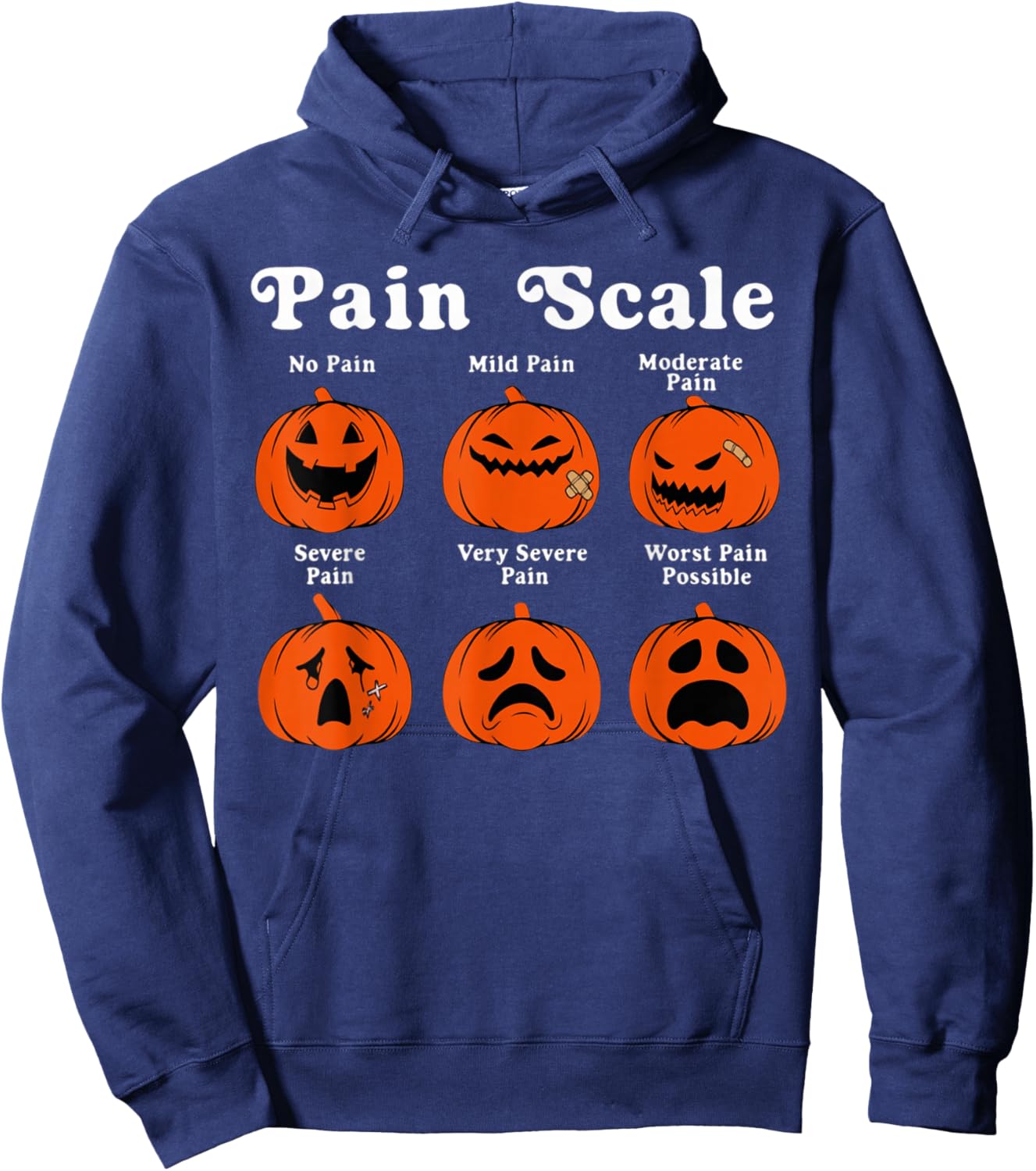 Halloween Pain Scale Pumpkin Faces Funny Pain Chart Nurse Hoodie - Hoodie | Navy