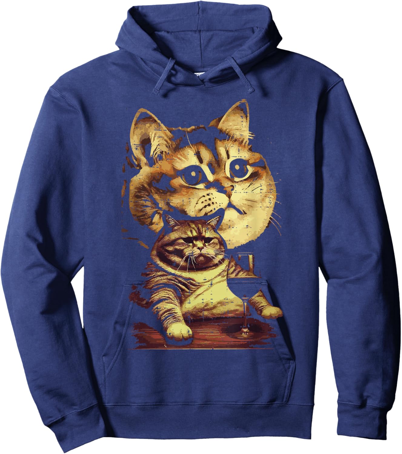 Tabby Cat Wine Glass Funny Meme Humor Animal Lover Women Men Hoodie - Hoodie | Navy