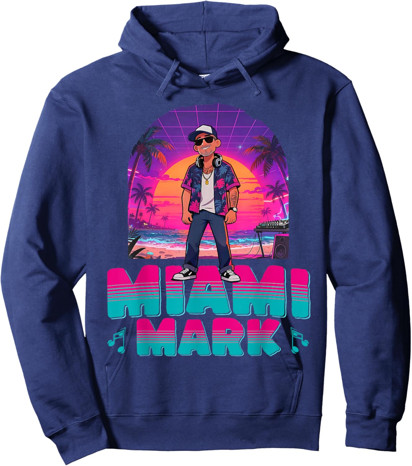 Retro DJ Miami Mark Disc Jockey 80s Flare Novelty Hoodie - Hoodie | Navy