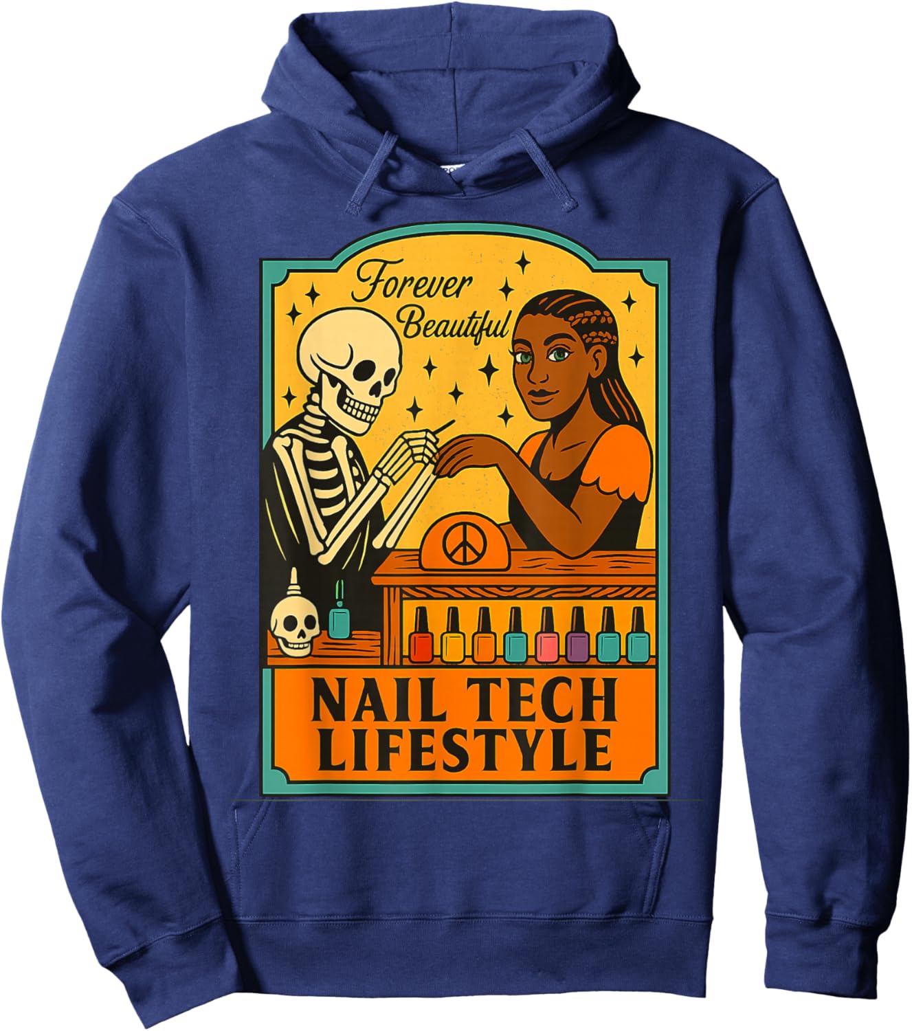 Nail Tech Skull and Beautiful Model Hoodie - Hoodie | Navy