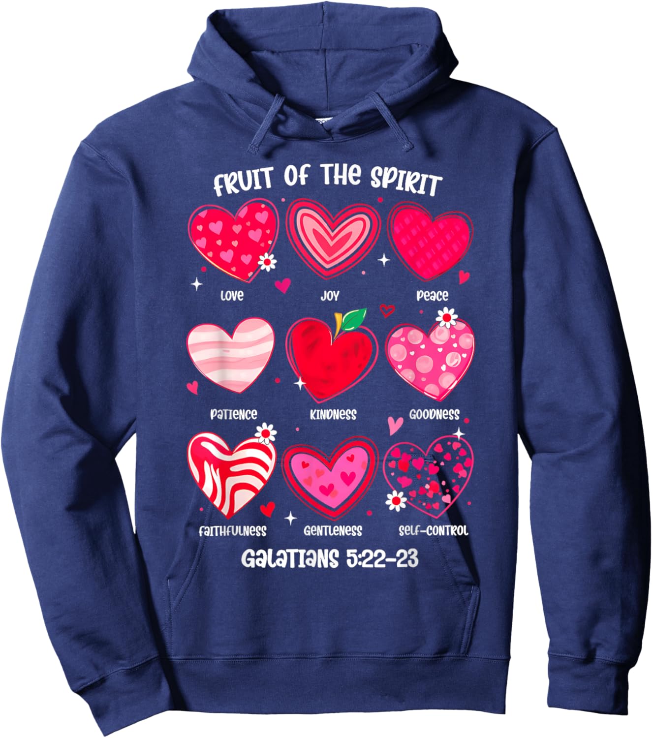 Fruit of The Spirit Christian Hearts Bible Verse Valentine Hoodie - Hoodie | Navy