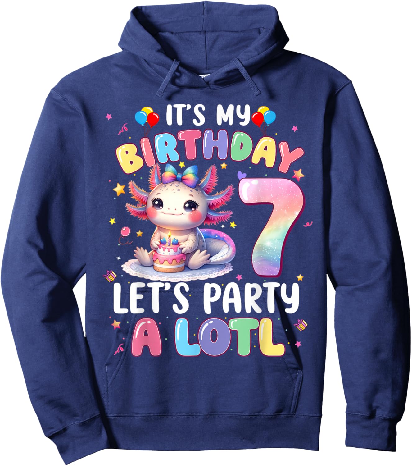 I'm 7th Birthday Girl Cute Axolotl 7 Year Old Bday Kids Hoodie - Hoodie | Navy
