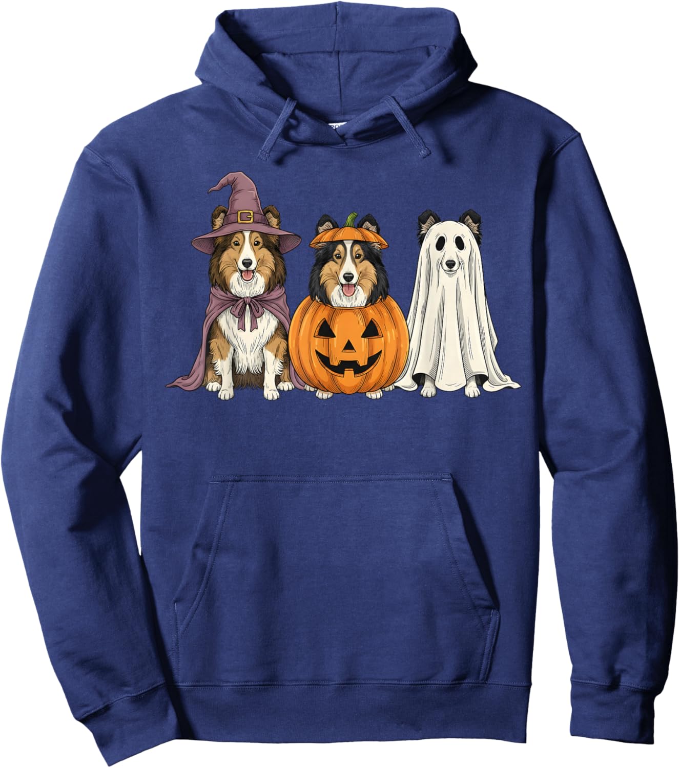 Spooky Ghost Shetland Sheepdog Pumpkin Halloween Dog Lover Hoodie - Hoodie | Navy