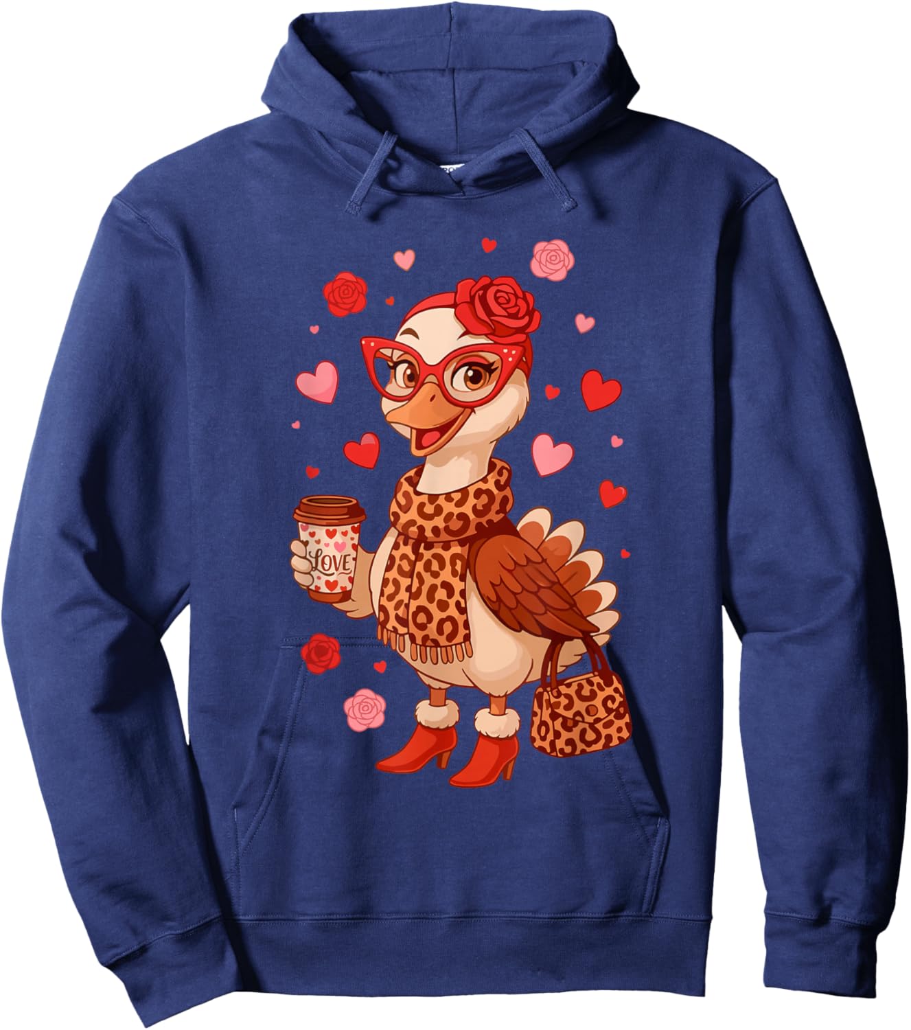 Valentine Goose Leopard Heart Retro Hoodie - Hoodie | Navy