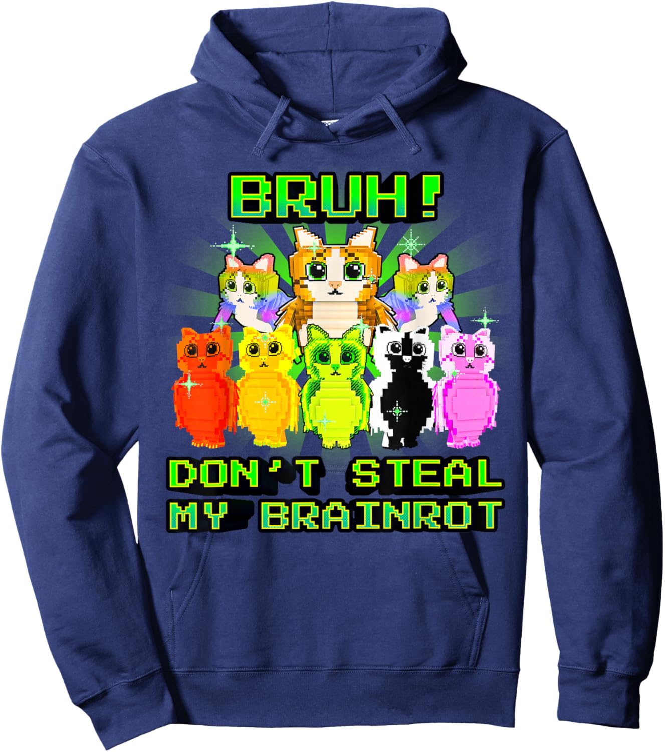 Bruh Don't Steal My Brainrot Funny Meowl Meme for Boys Kids Hoodie - Hoodie | Navy