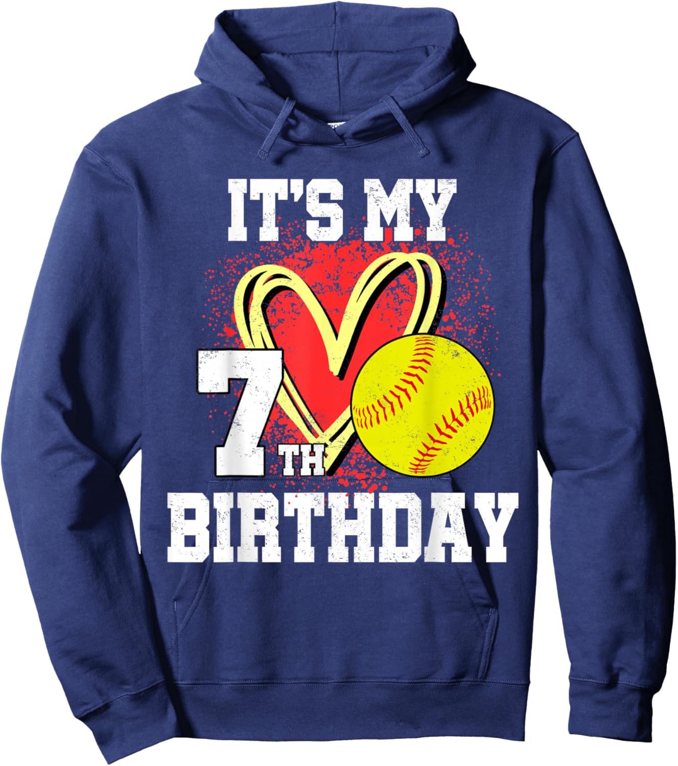 It's My 7th Birthday Softball 7 Year Old Heart Love Hoodie - Hoodie | Navy