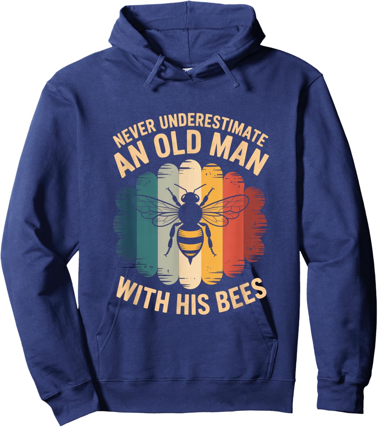 Never Underestimate an Old Man with His Bees Retro Hoodie - Hoodie | Navy