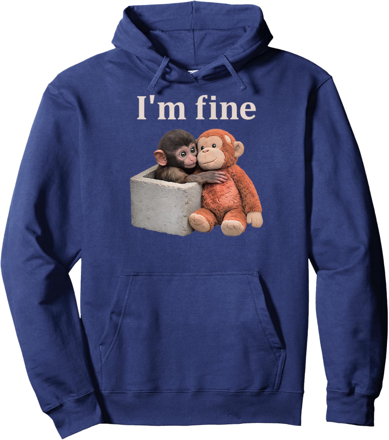 Sad Monkey Punch with an Orange Toy I'm Fine Hoodie - Hoodie | Navy