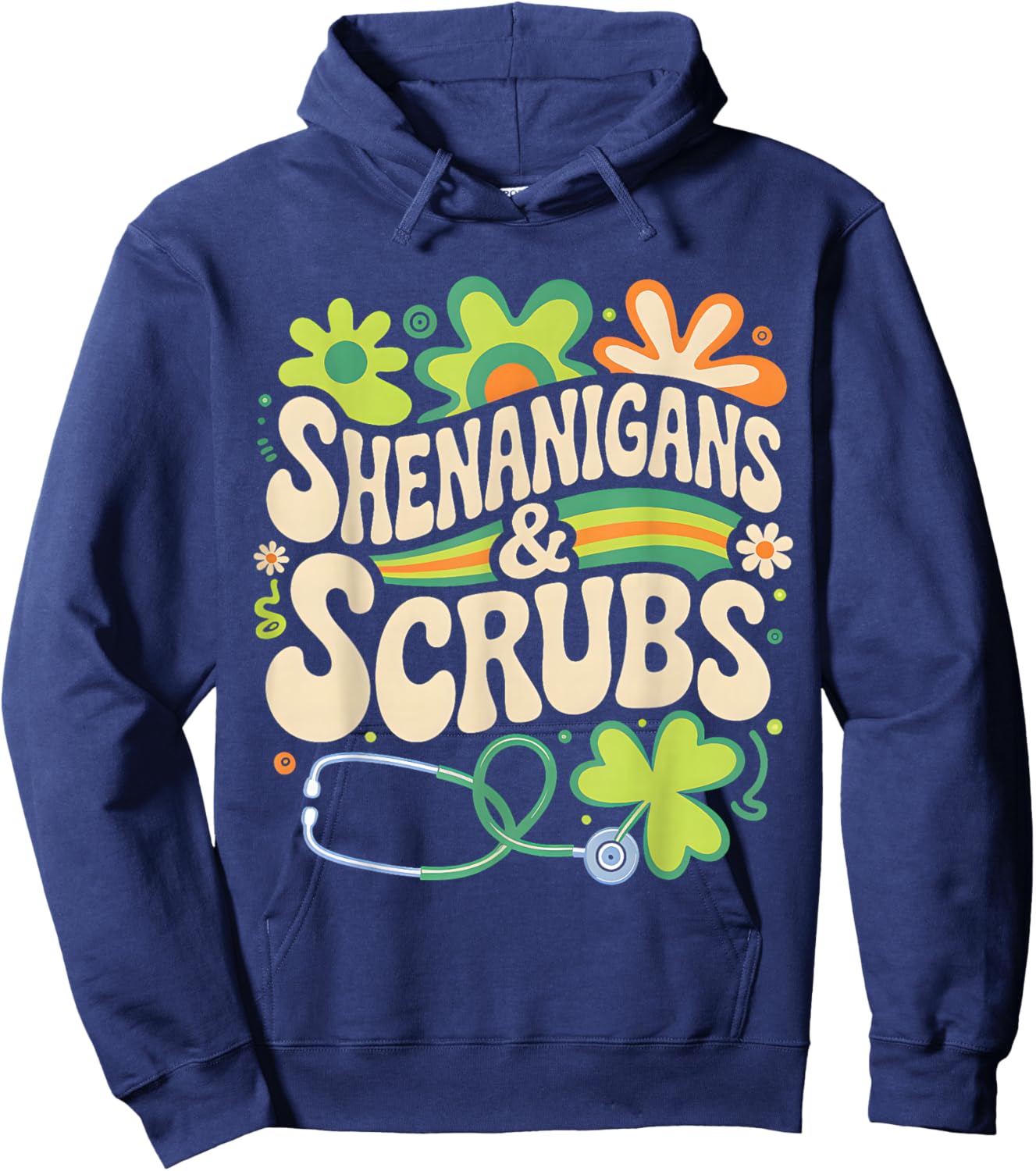 Groovy St Patricks Day Shenanigans Scrub Saint Pattys Nurse Hoodie - Hoodie | Navy