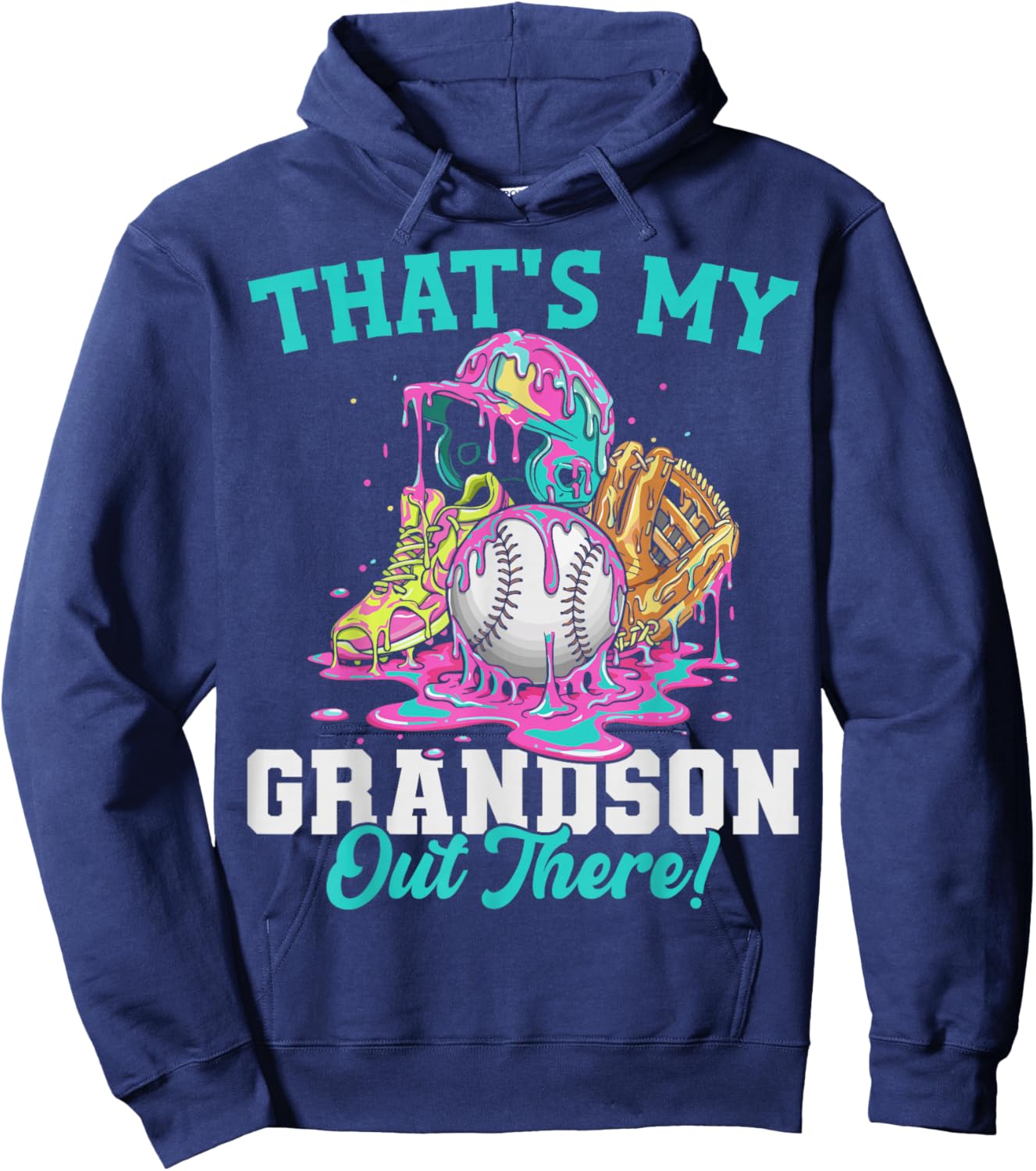That's My Grandson Out There Baseball Cream Drip Crossed Bat Hoodie - Hoodie | Navy