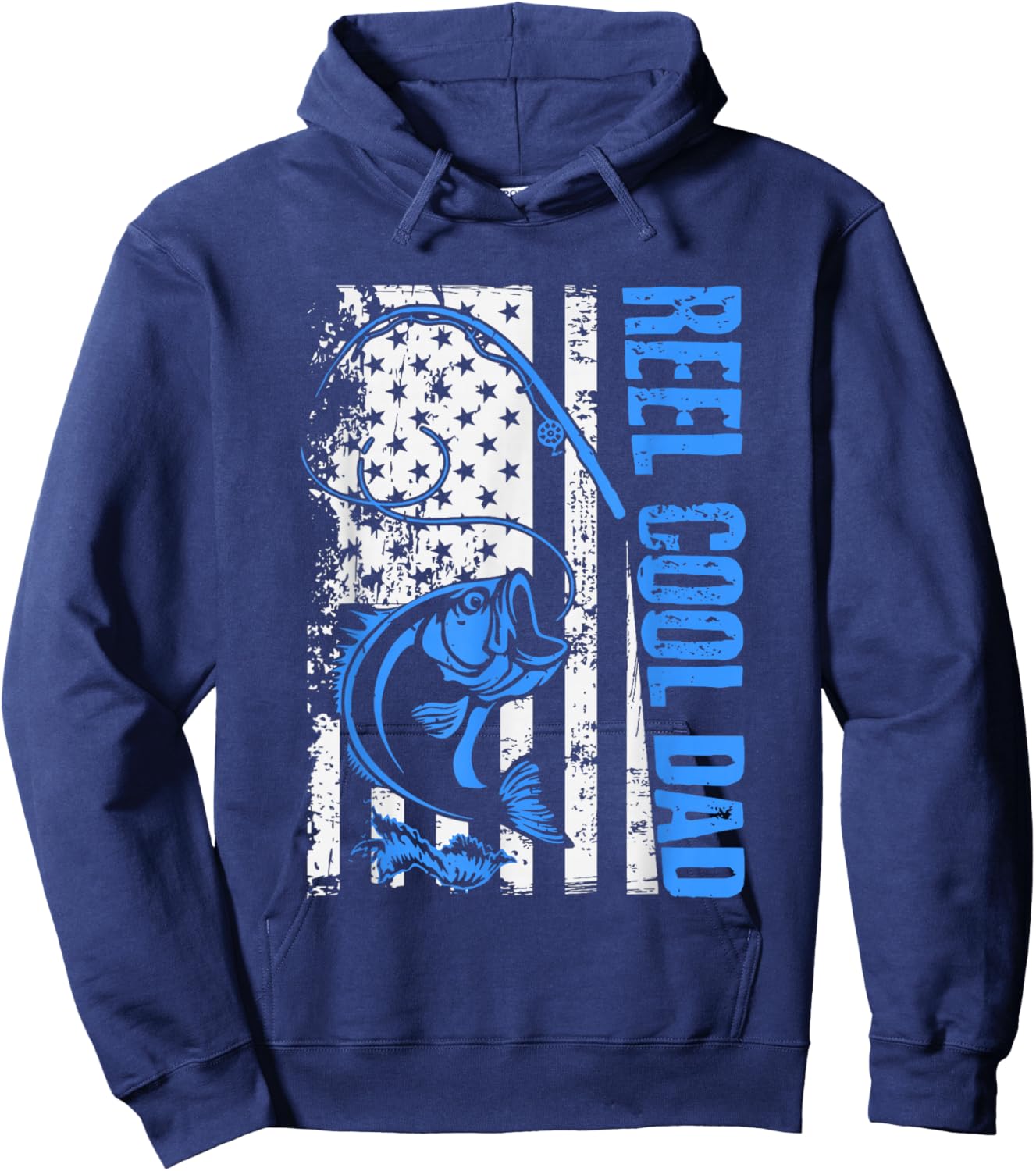 Reel Cool Dad Funny America USA Flag Bass Fishing Papa Daddy Hoodie - Hoodie | Navy