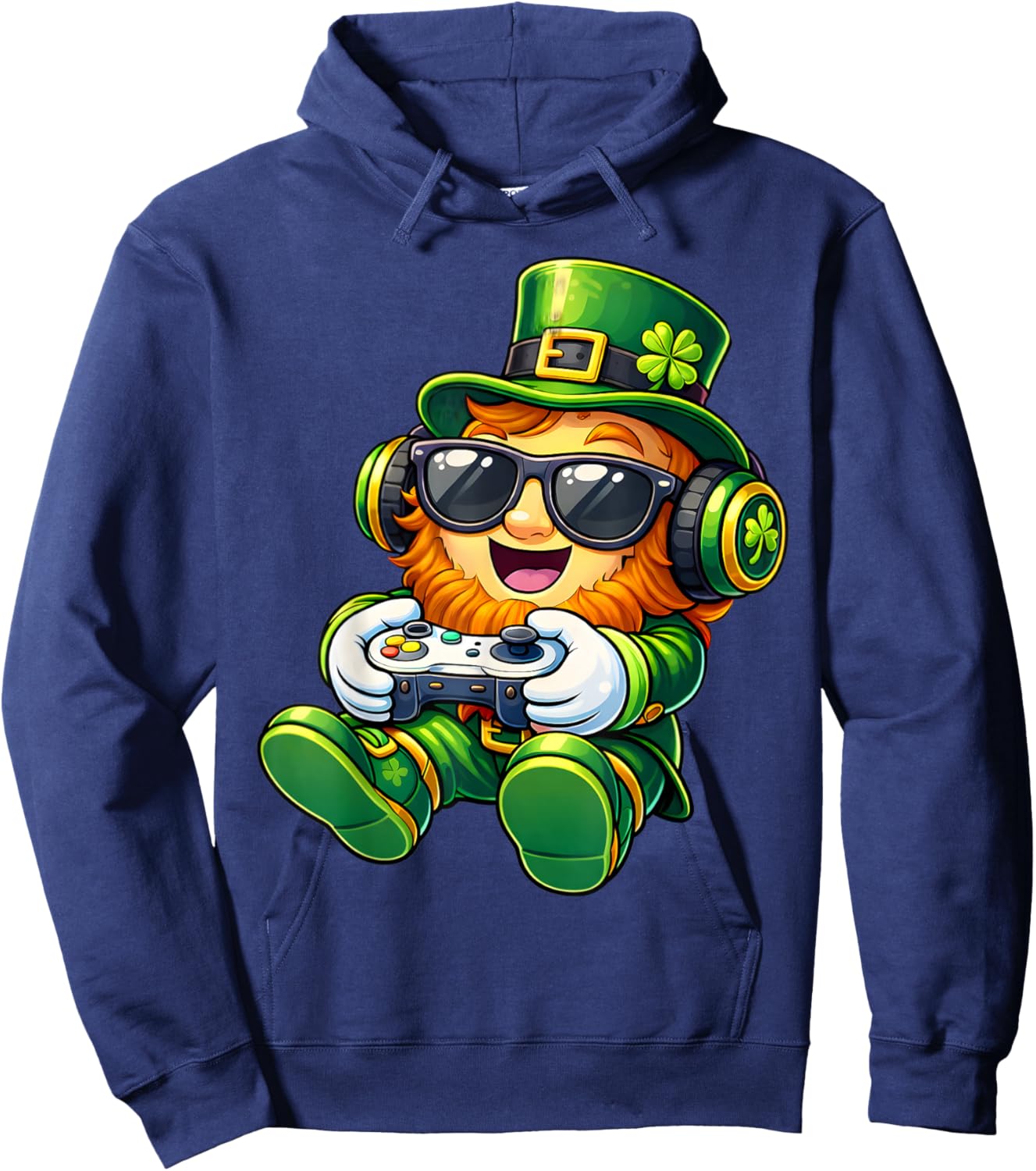 Video Game Leprechaun St Patricks Day Gamer Boys Kids Gaming Hoodie - Hoodie | Navy