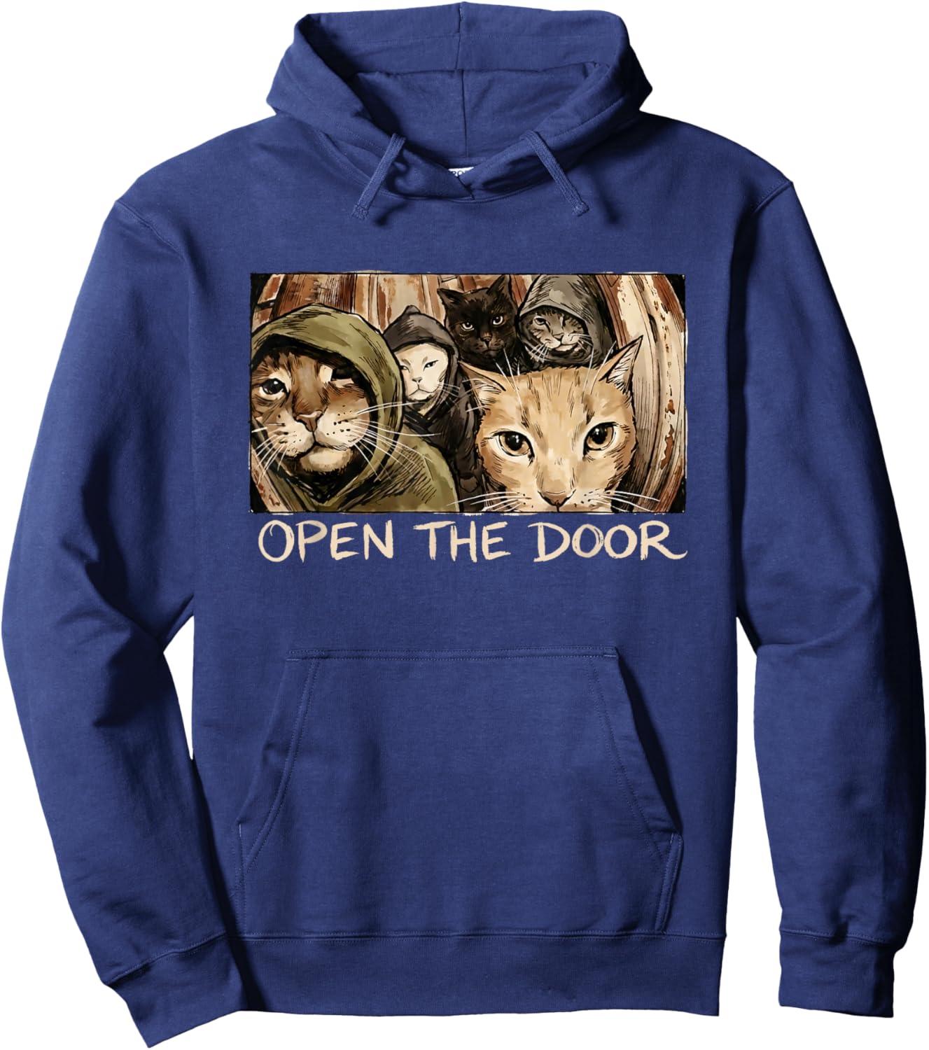 Vintage Open The Door Funny Meme Gang Sarcastic Cat Lover Hoodie - Hoodie | Navy