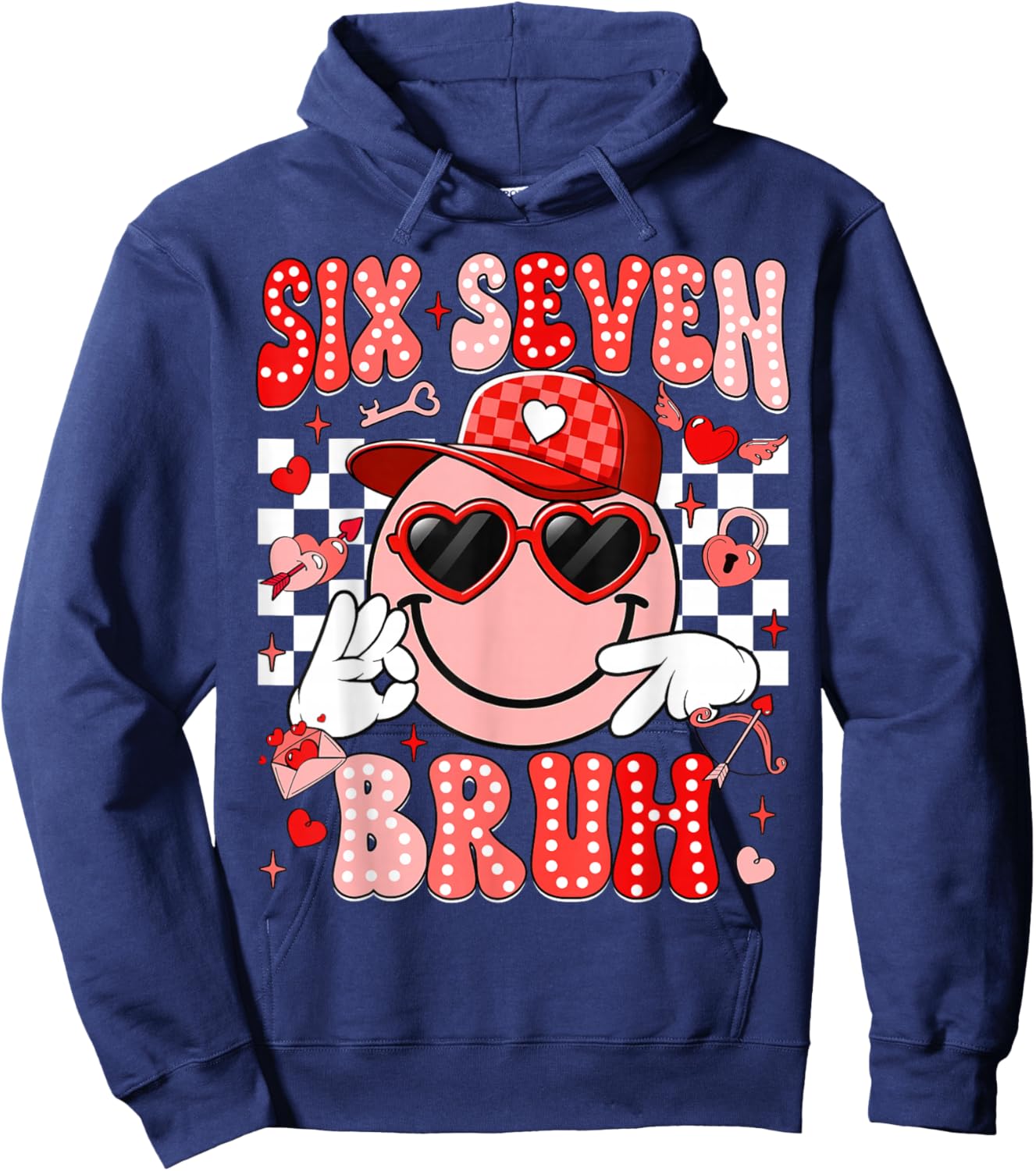 Six Seven Bruh Smile 6 7 Meme Valentines Day Girls Boys Kids Hoodie - Hoodie | Navy