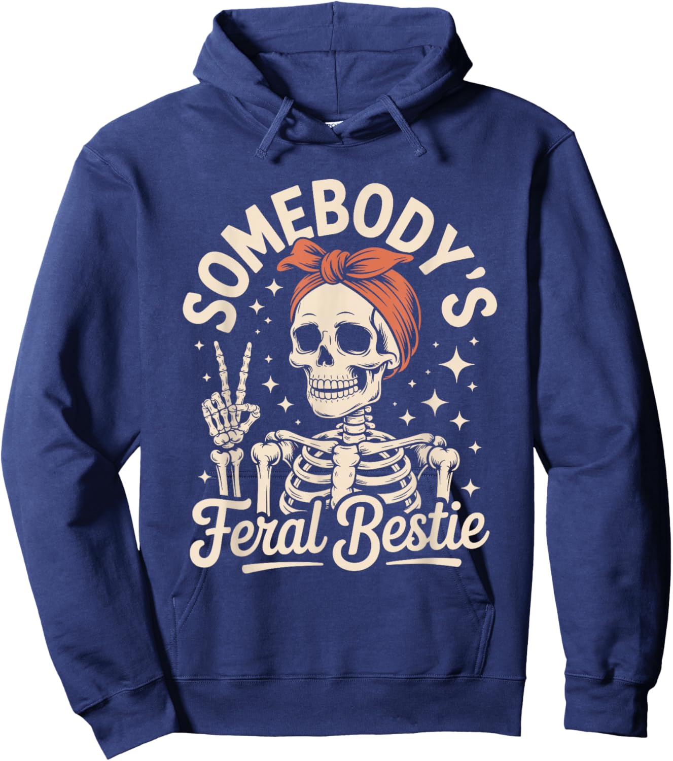 Somebody's Feral Bestie Skeleton Retro Halloween Hoodie - Hoodie | Navy