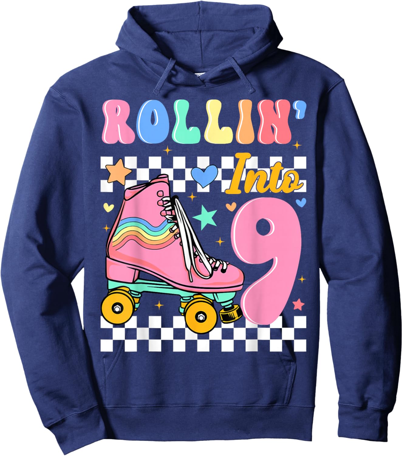 Rollin' Into 9 Years Old Roller Skating Girl 9th Birthday Hoodie - Hoodie | Navy