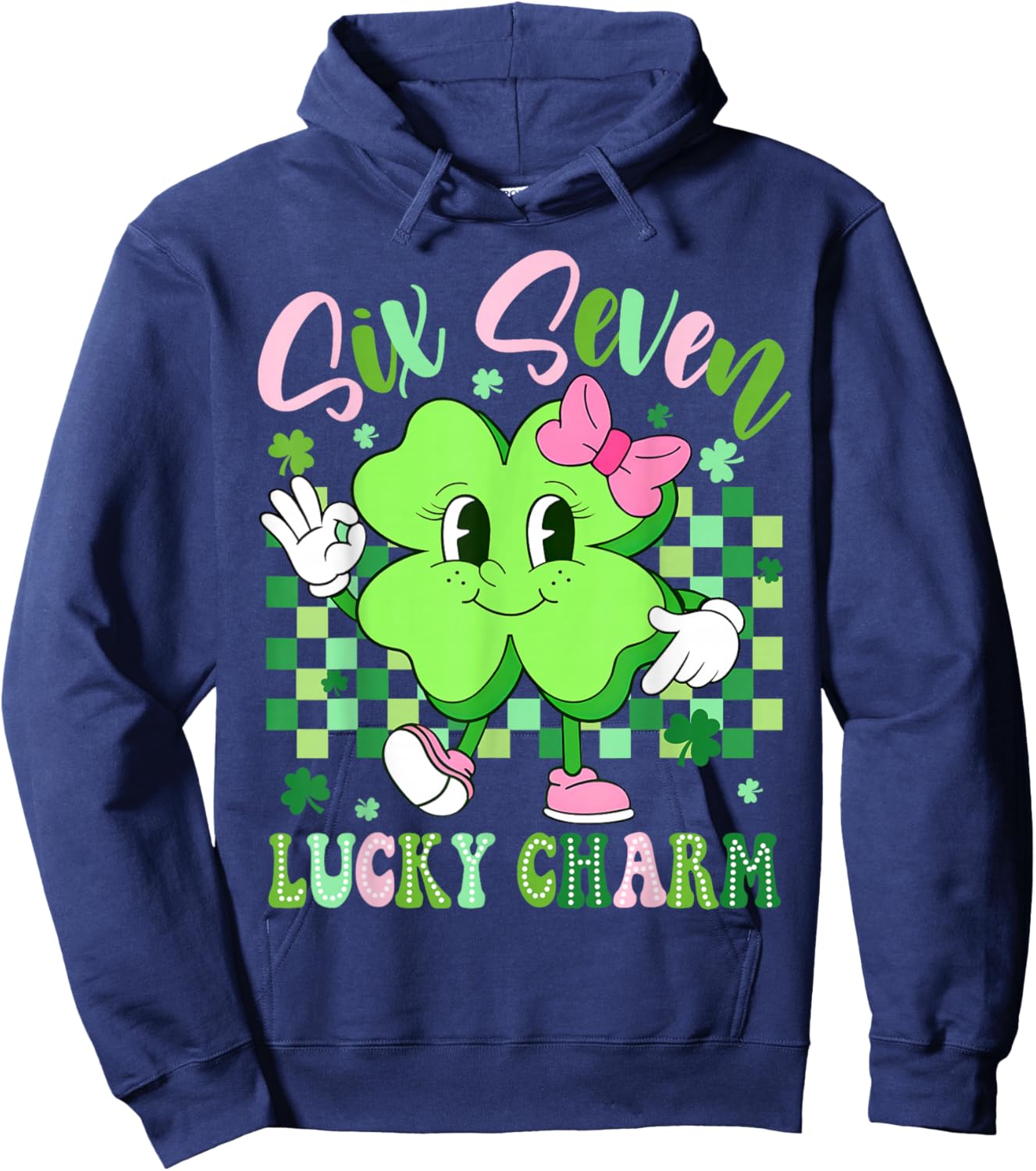 Six Seven Lucky Charm 67 St Patricks Day Shamrock Women Girl Hoodie - Hoodie | Navy