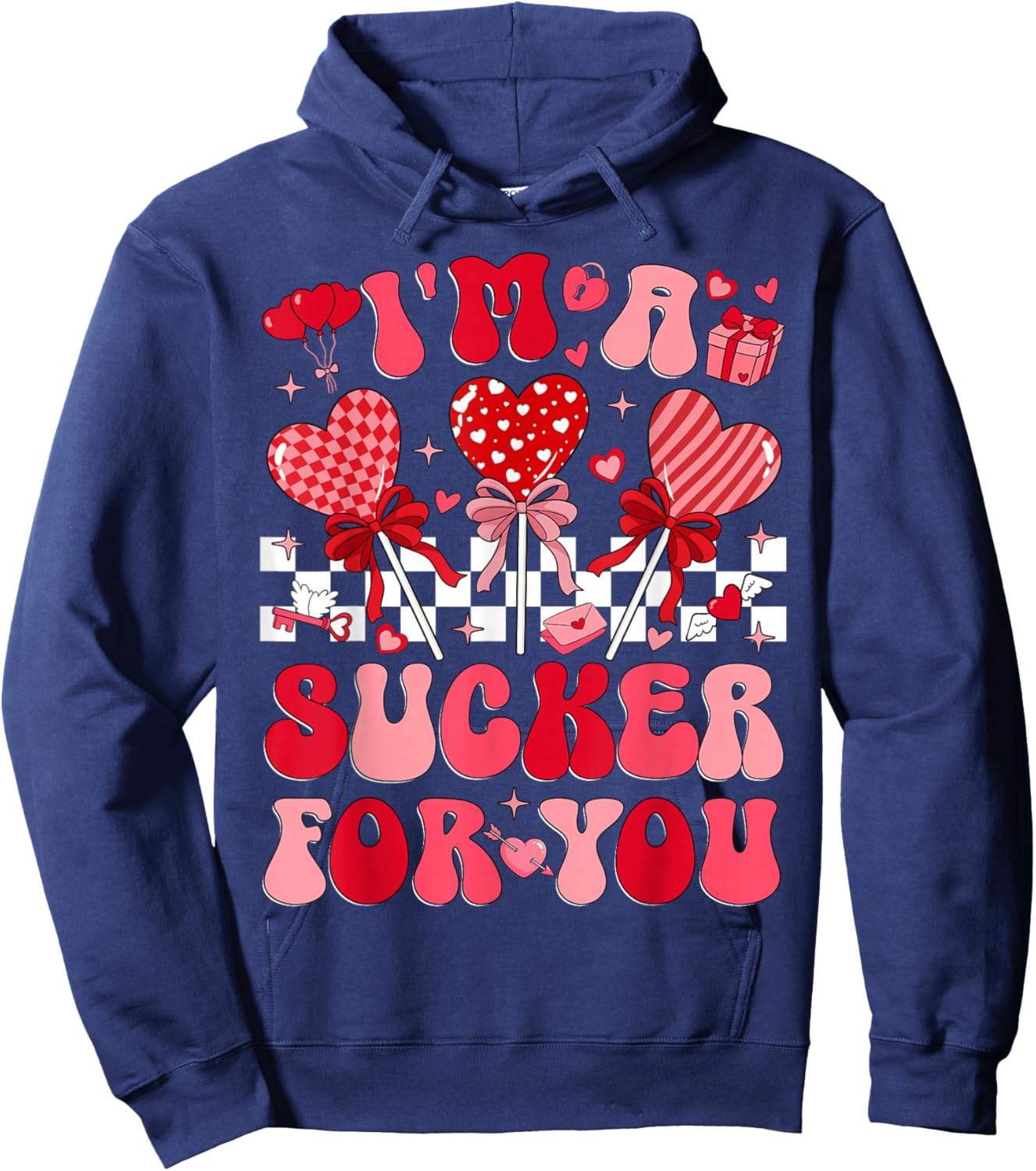 I'm A Sucker for You Retro Heart Candy Valentine Groovy Girl Hoodie - Hoodie | Navy