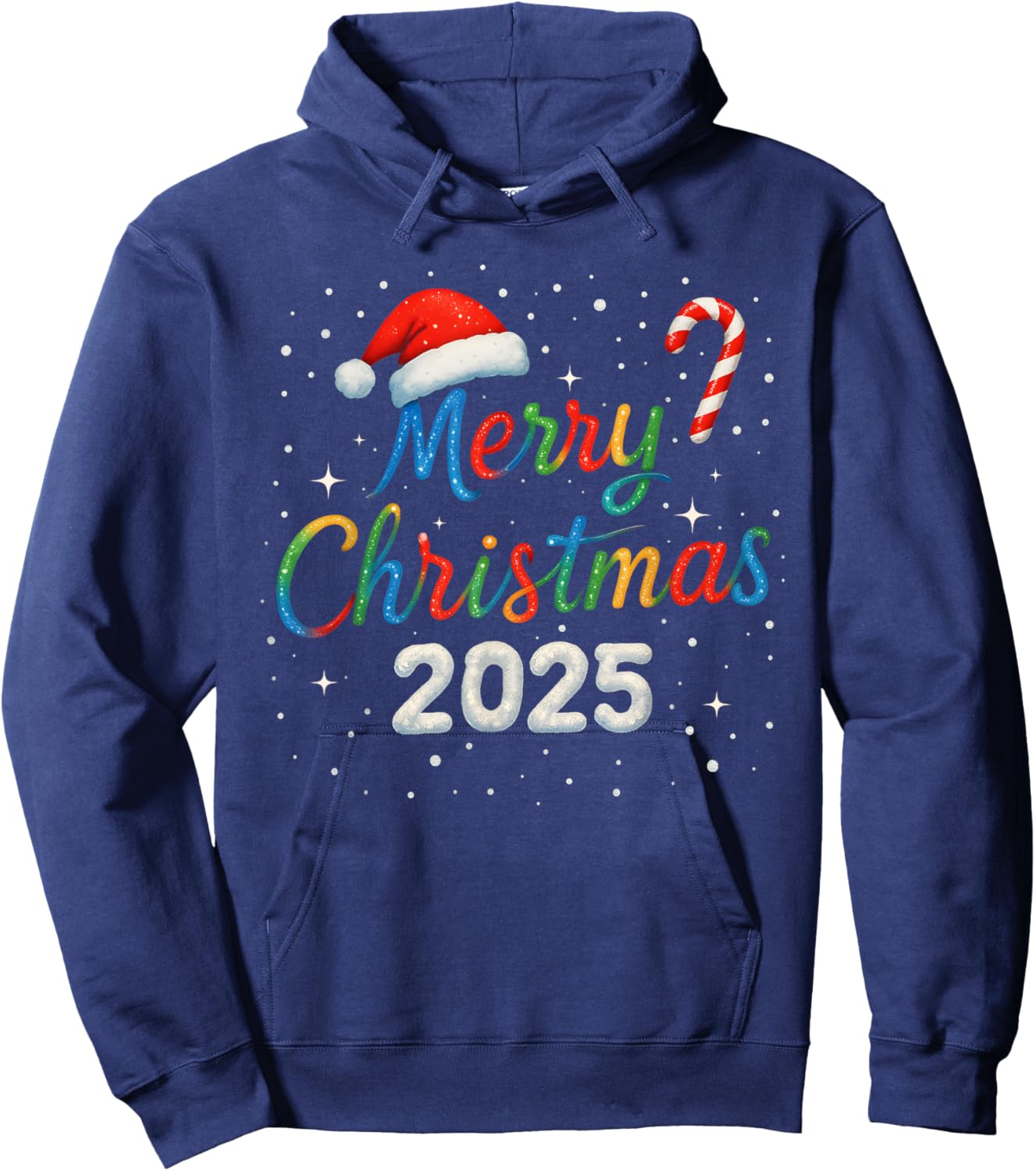 Merry Christmas 2025 Colorful Holiday Lights Family Matching Hoodie - Hoodie | Navy