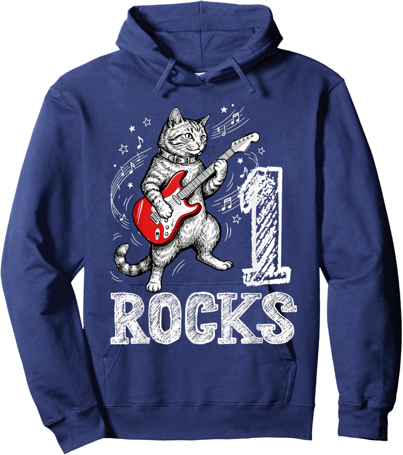 Funny Cat Playing Guitar 1 Rocks 1st Birthday Kids Gift Hoodie - Hoodie | Navy