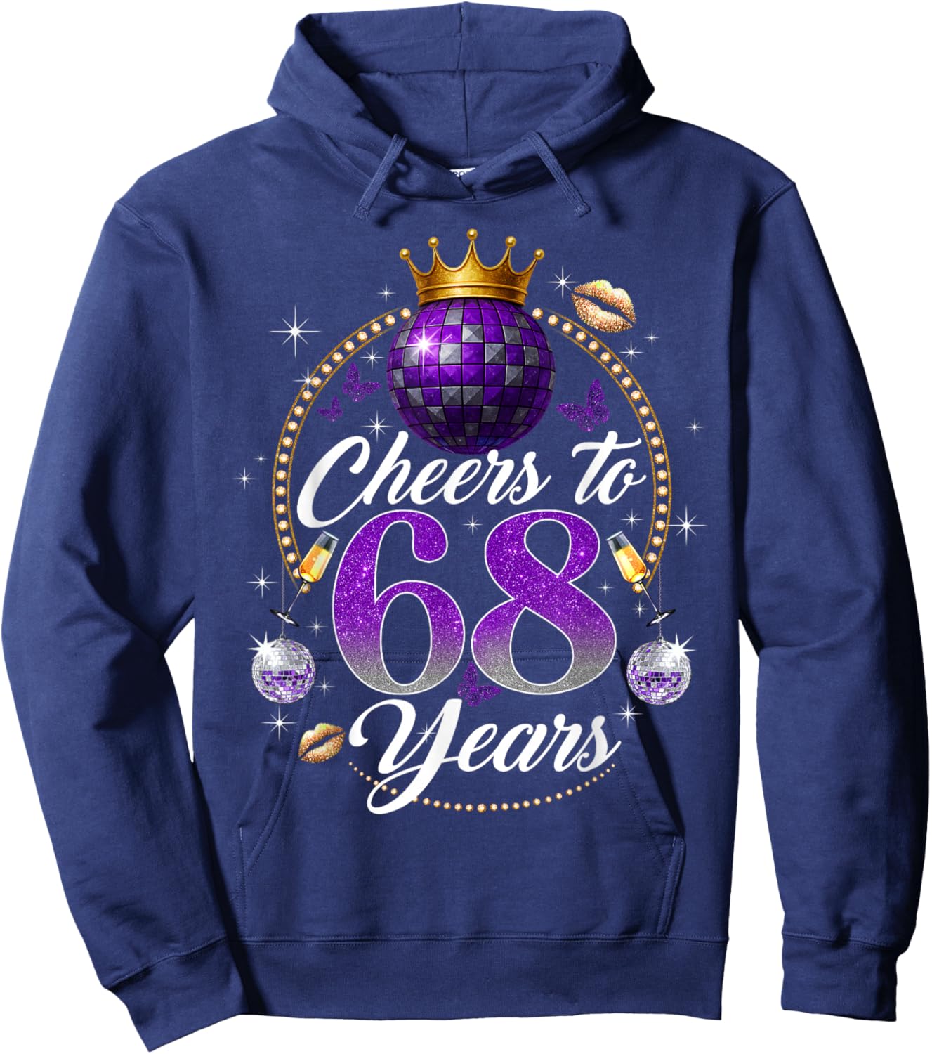 Cheers to 68 Years Old Wedding Anniversary 68th Birthday Hoodie - Hoodie | Navy