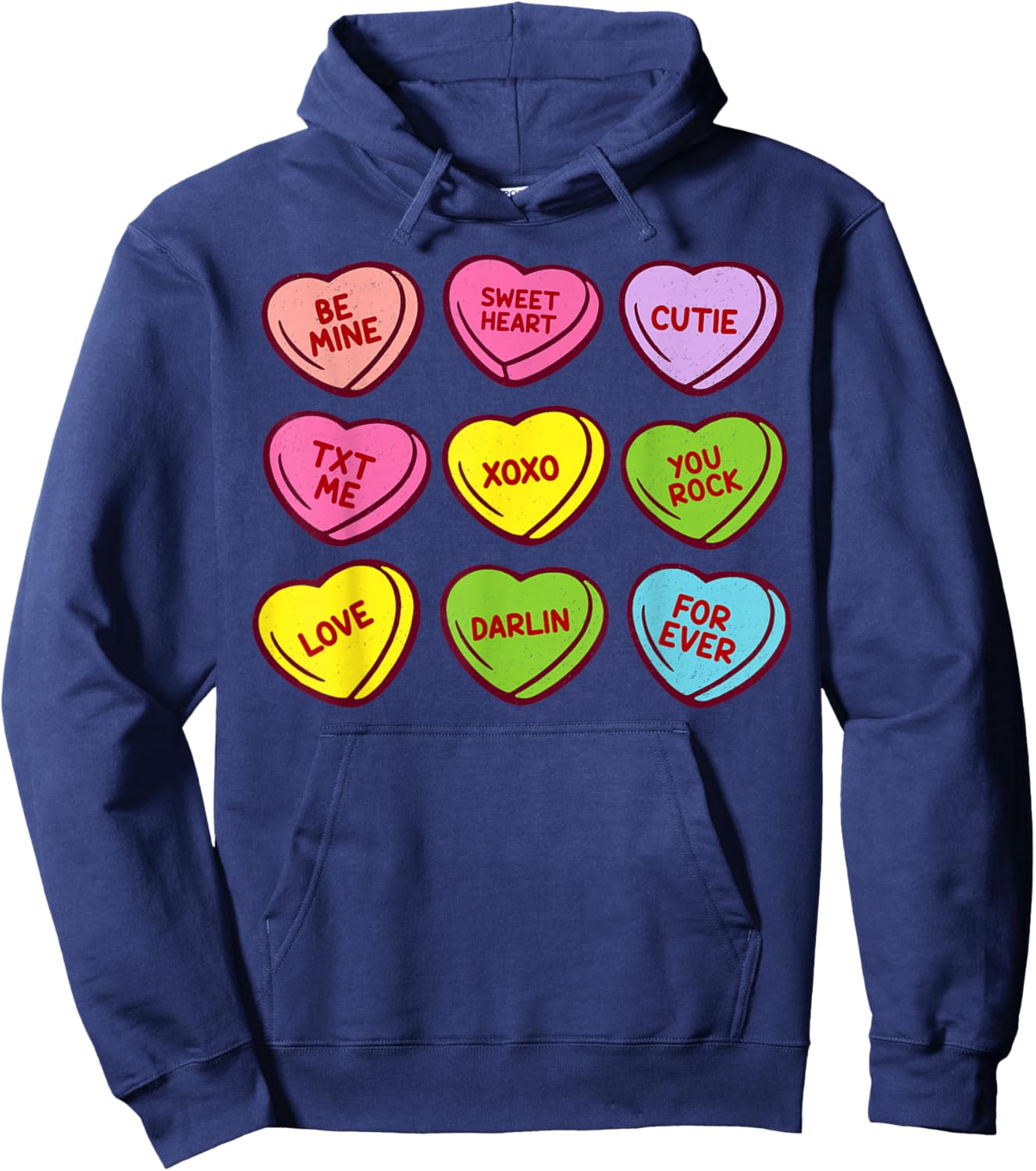 Vintage Valentines Conversation Hearts Candy Women Men Kids Hoodie - Hoodie | Navy