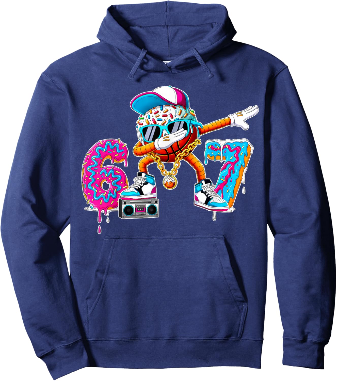 Cool 6 7 Six Seven Dabbing Basketball Boy Ice Cream Drip Hoodie - Hoodie | Navy