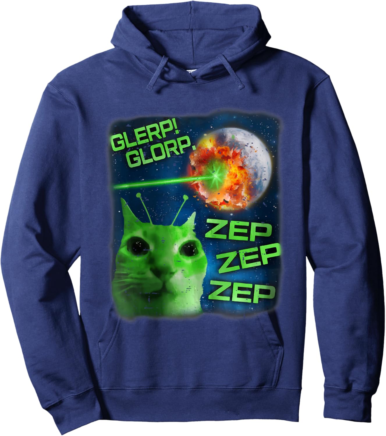 Vintage Glerp Glorp Alien Cat Meme Funny Brainrot Cat Lover Hoodie - Hoodie | Navy