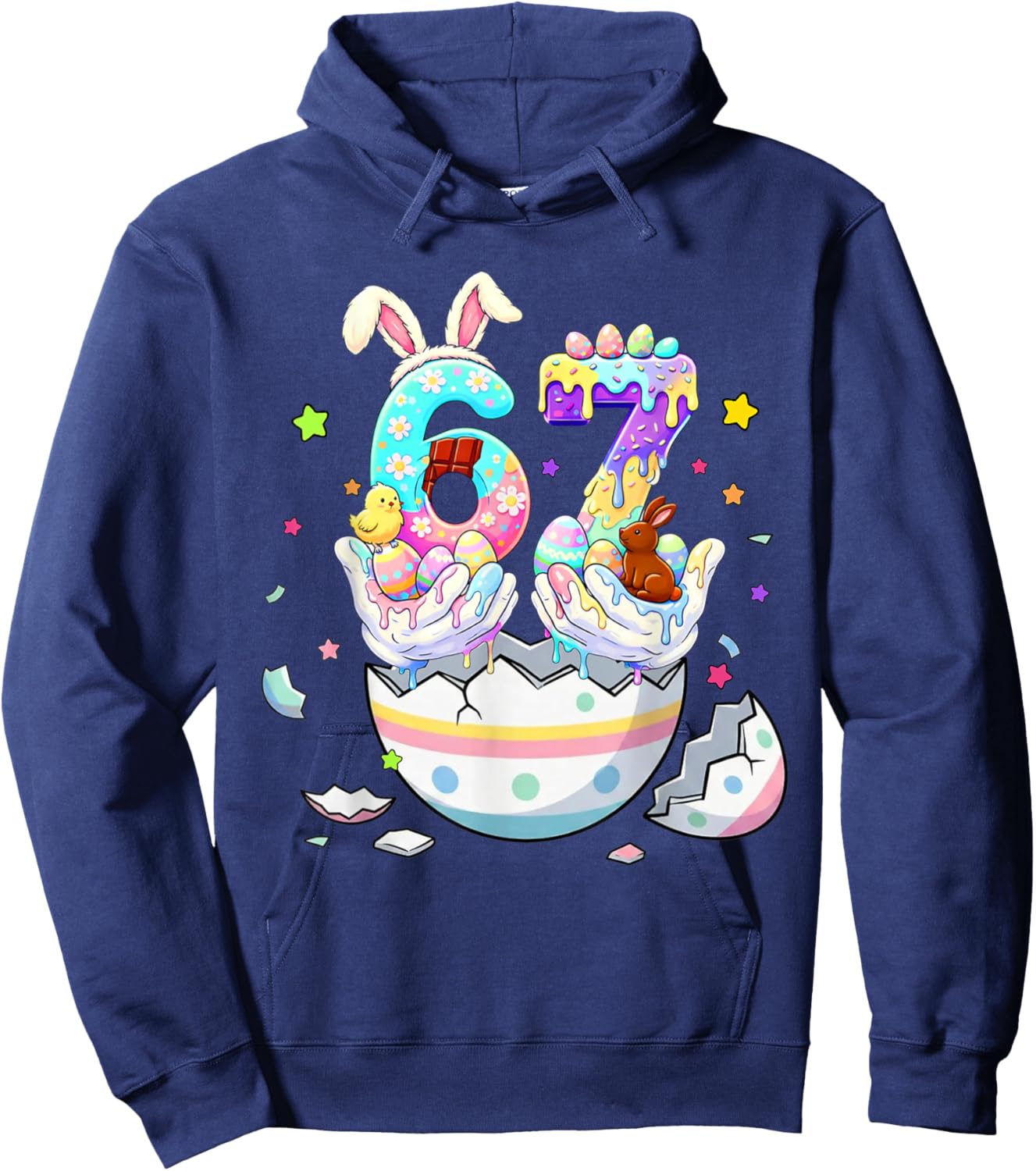 67 6 7 Easter Eggs Funny Bunny Six Seven 67 Boys 6 7 Girls Hoodie - Hoodie | Navy