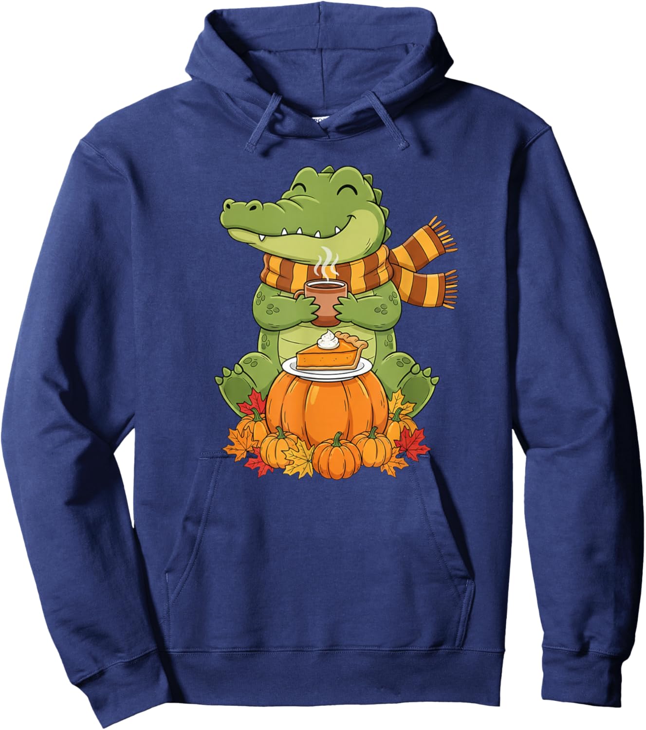 Funny Alligator Coffee Autumn Thanksgiving Kids Hoodie - Hoodie | Navy
