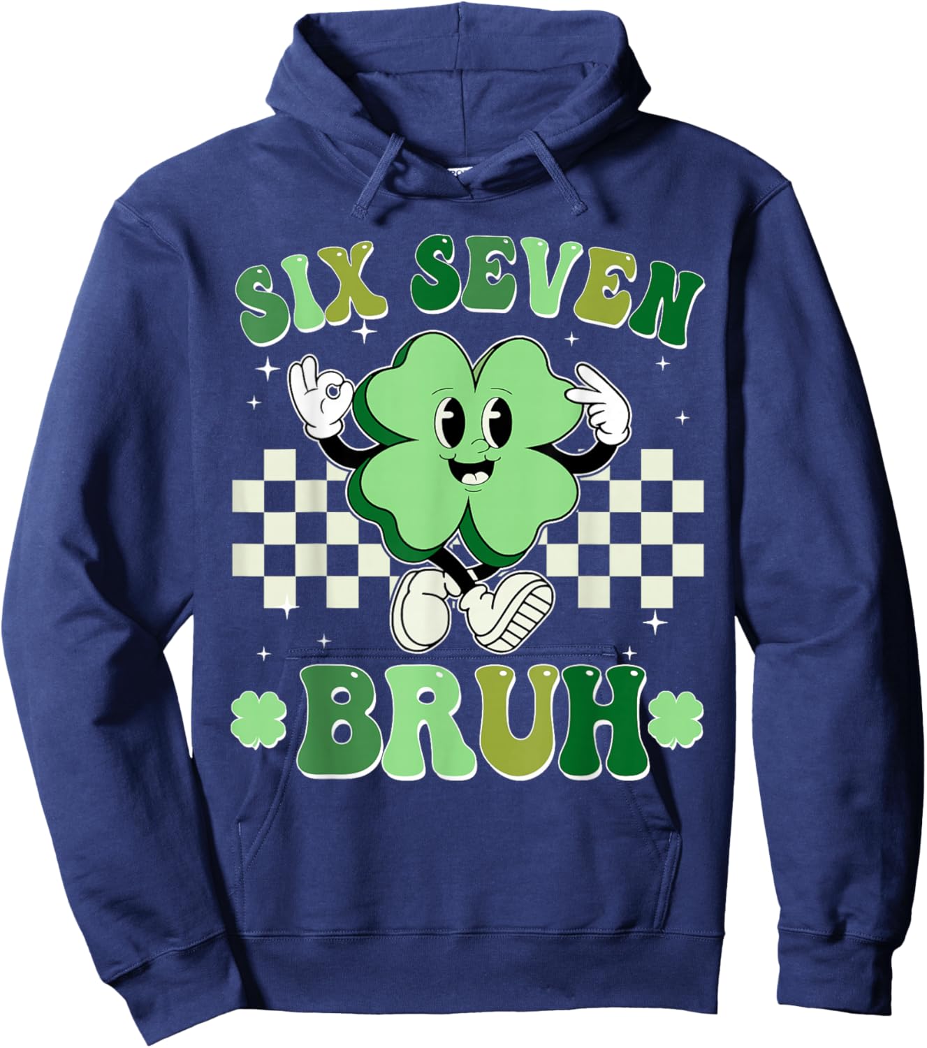 Six Seven Bruh Shamrock 67 Meme St Patrick's Day Boys Girls Hoodie - Hoodie | Navy