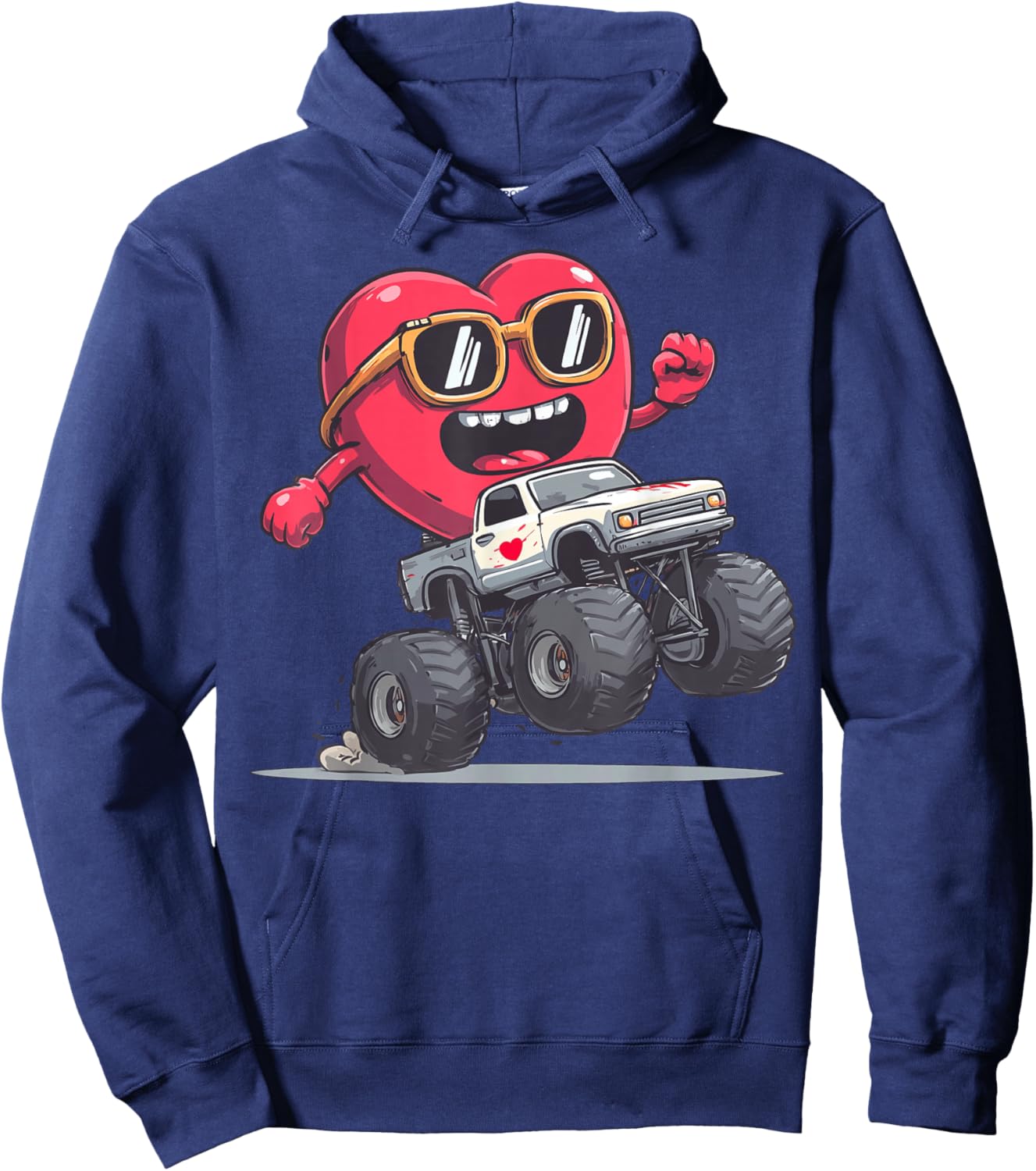Monster Truck Heart 4 Wheel Offroad Valentine's Day Hoodie - Hoodie | Navy
