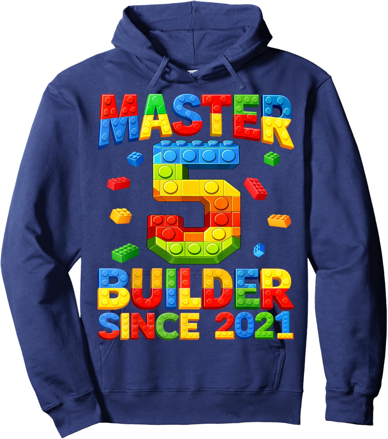 Master Builder 5th Birthday 2021 5 Years Old Building Brick Hoodie - Hoodie | Navy