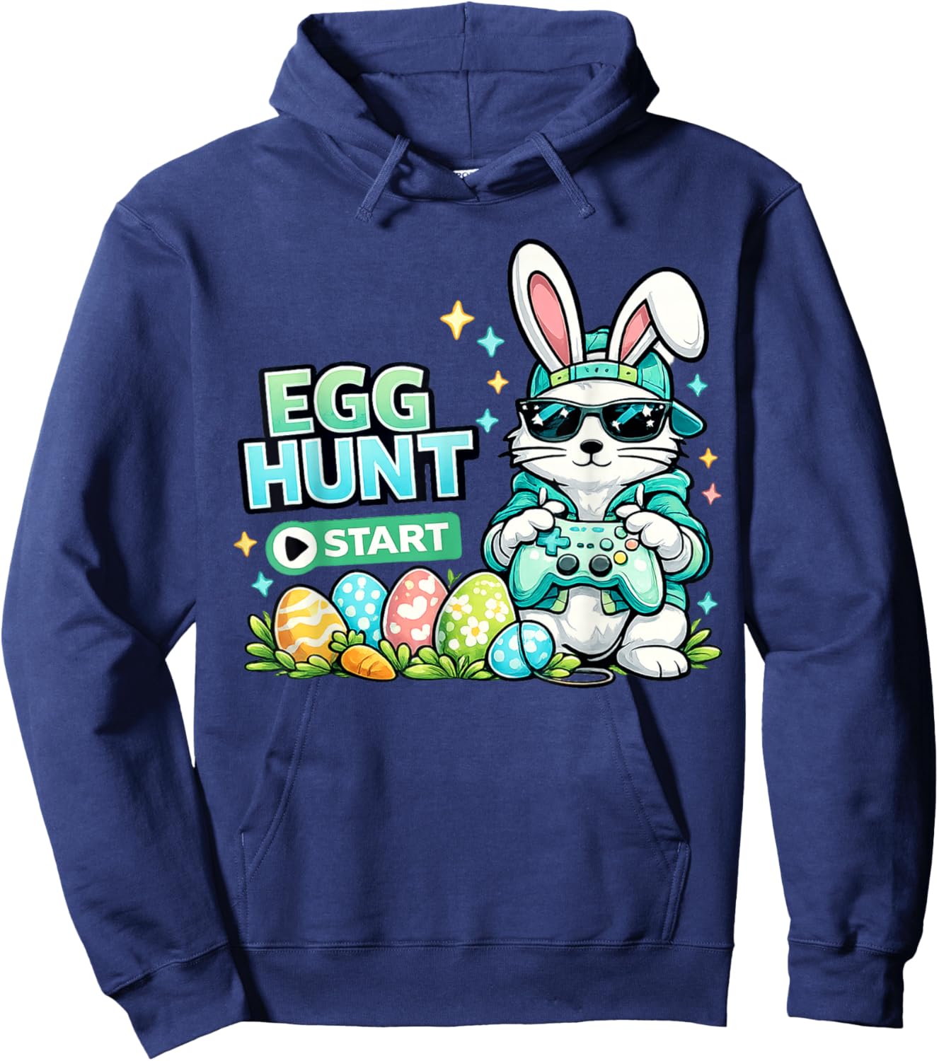 Happy Easter Day Egg Hunt Gamer Video Game Kids Men Boys Hoodie - Hoodie | Navy