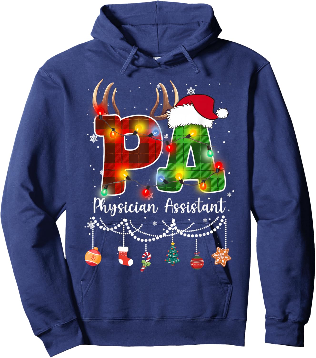 Physician Assistant Christmas Lights Red Plaid PA Nurse CNA Hoodie - Hoodie | Navy