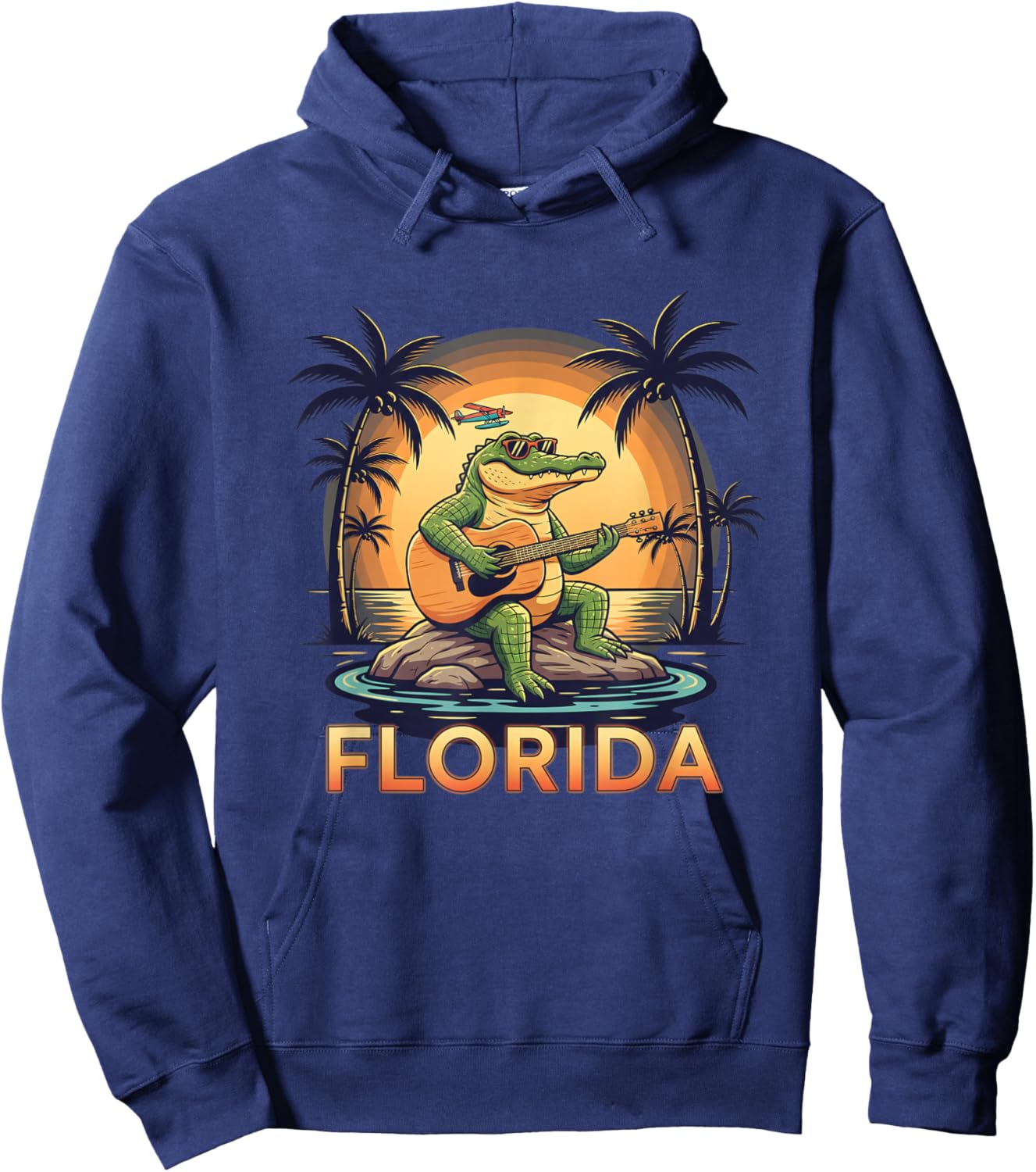 US States Florida Gator Sunset, & Palm Tree Hoodie - Hoodie | Navy