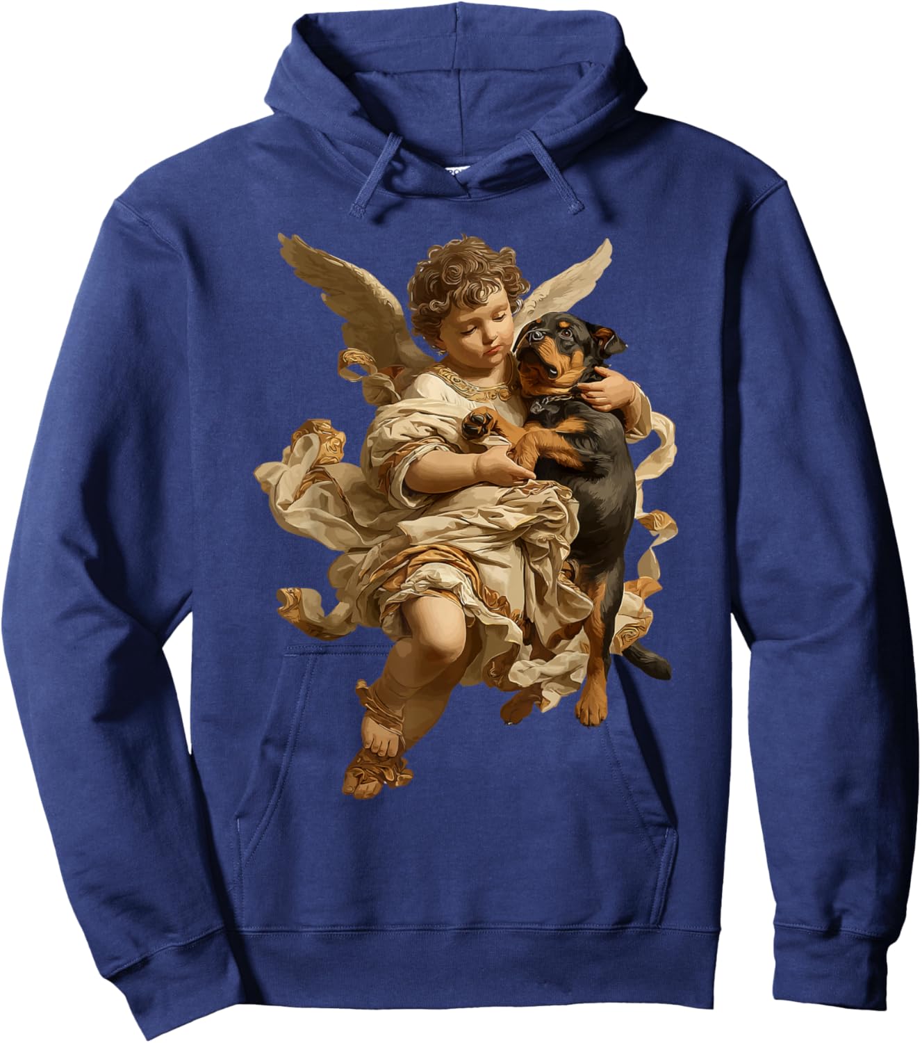 Cherub Angel with Rottweiler Dog Baroque Renaissance Art Hoodie - Hoodie | Navy