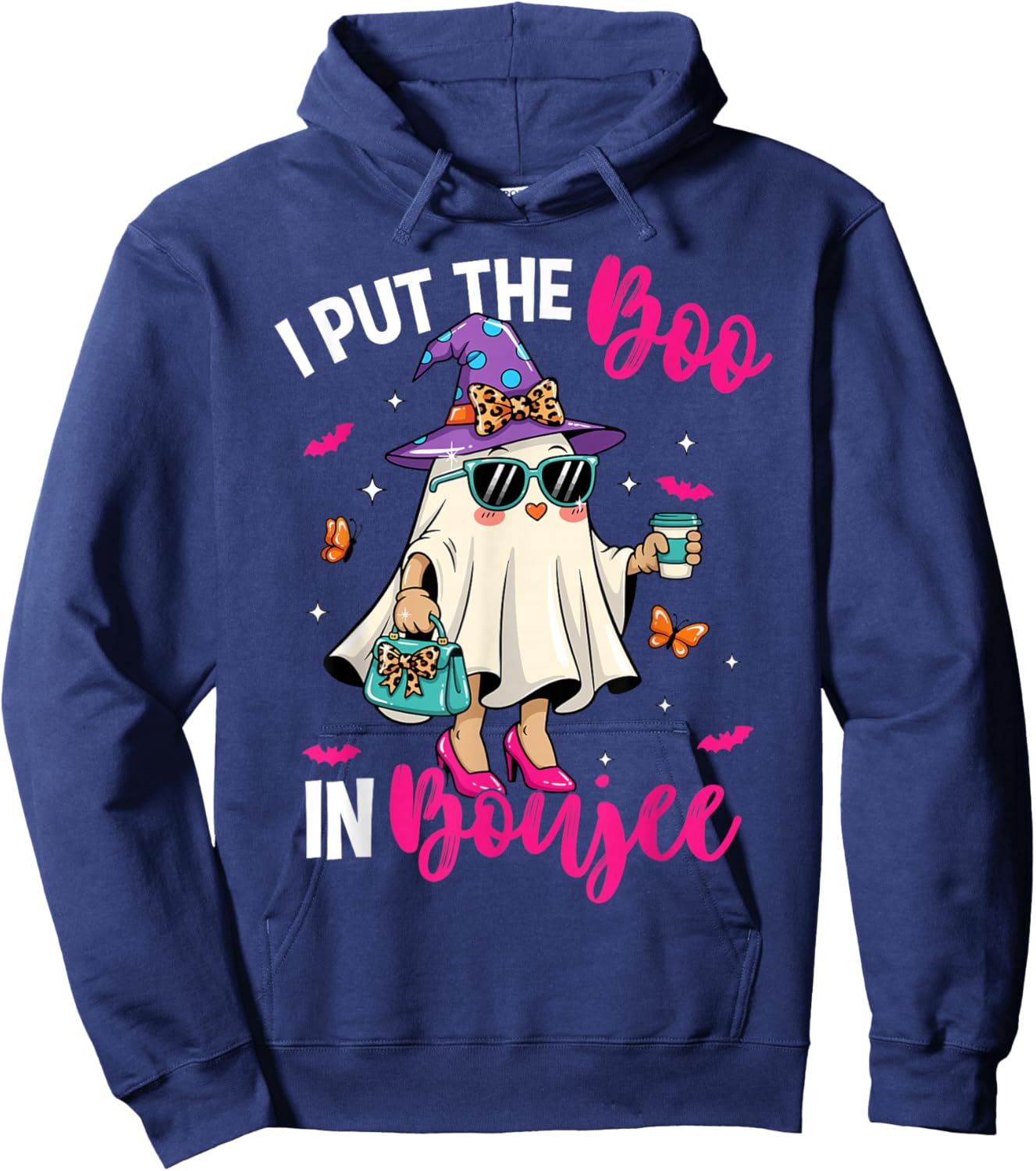 Spooky Ghost Pink I Put The Boo in Boujee Boo-Jie Halloween Hoodie - Hoodie | Navy