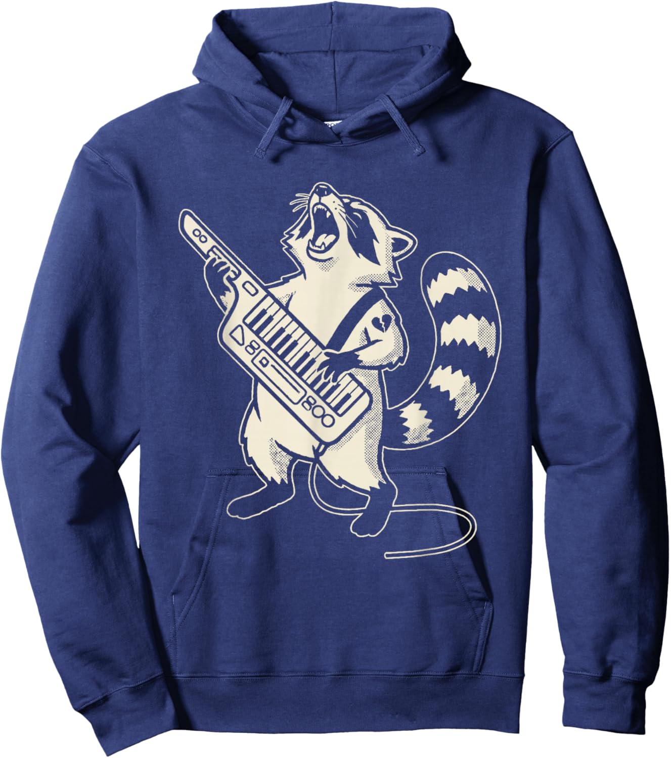 Screaming Keytar Raccoon Funny Synth Player Musician Hoodie - Hoodie | Navy