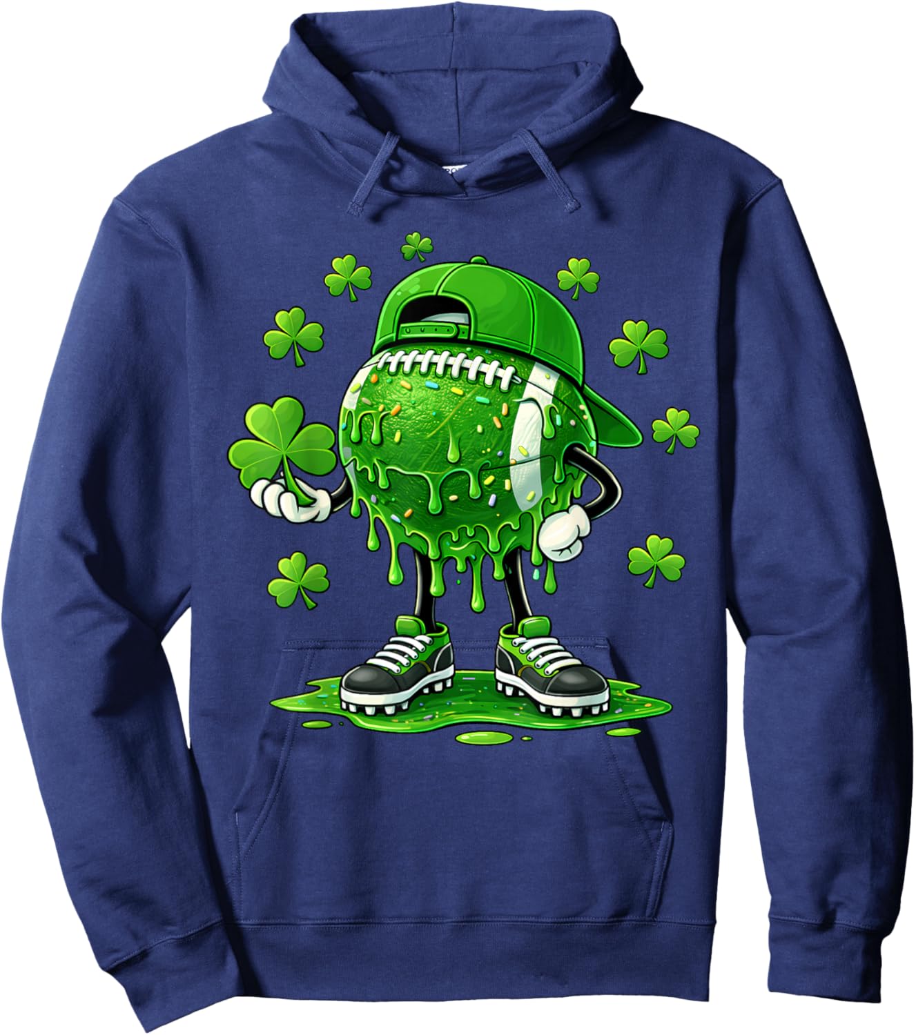 Football St Patricks Day Boys Kids Drip Sport Green Shamrock Hoodie - Hoodie | Navy