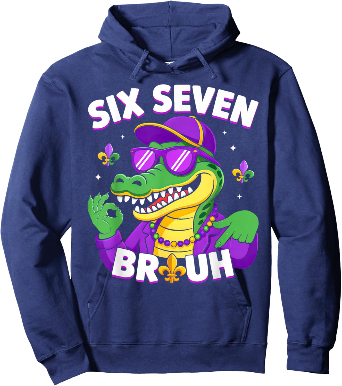 67 Mardi Gras Alligator Mardigator Six Seven Bruh Boys 6 7 Hoodie - Hoodie | Navy