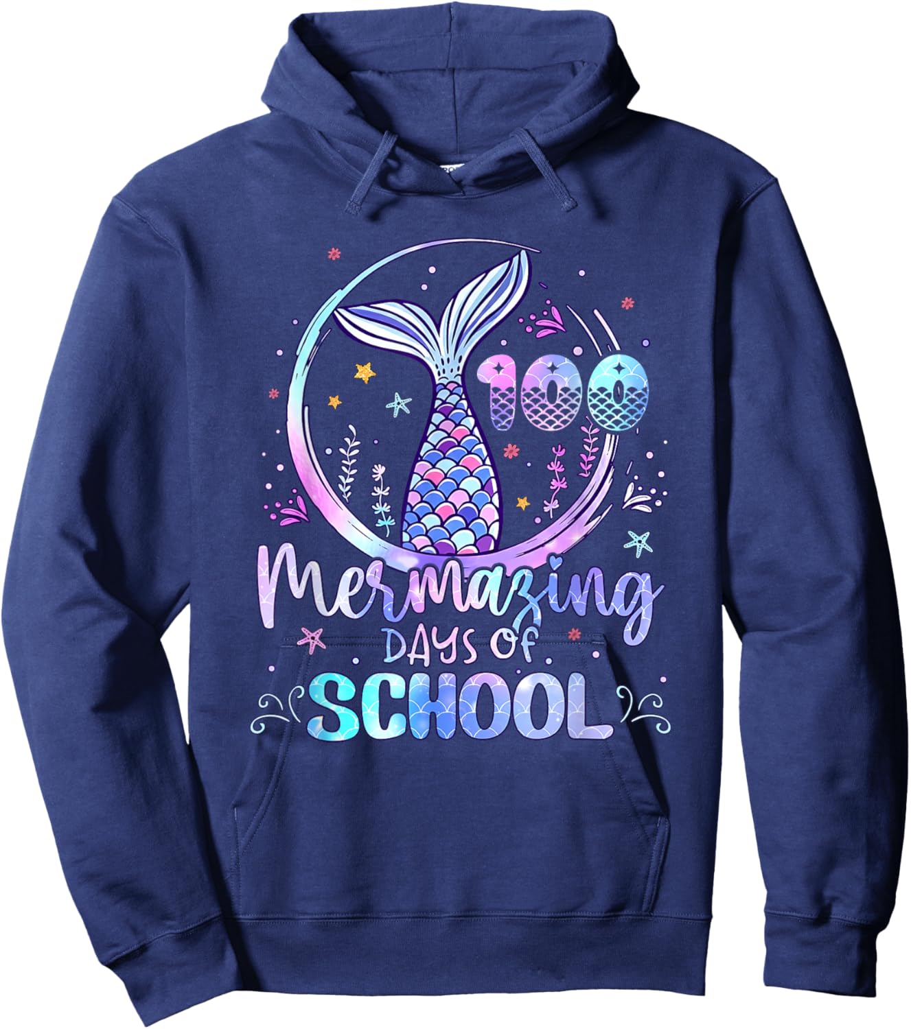 100 Mermazing Days of School Mermaid 100th Day Girls Kids Hoodie - Hoodie | Navy