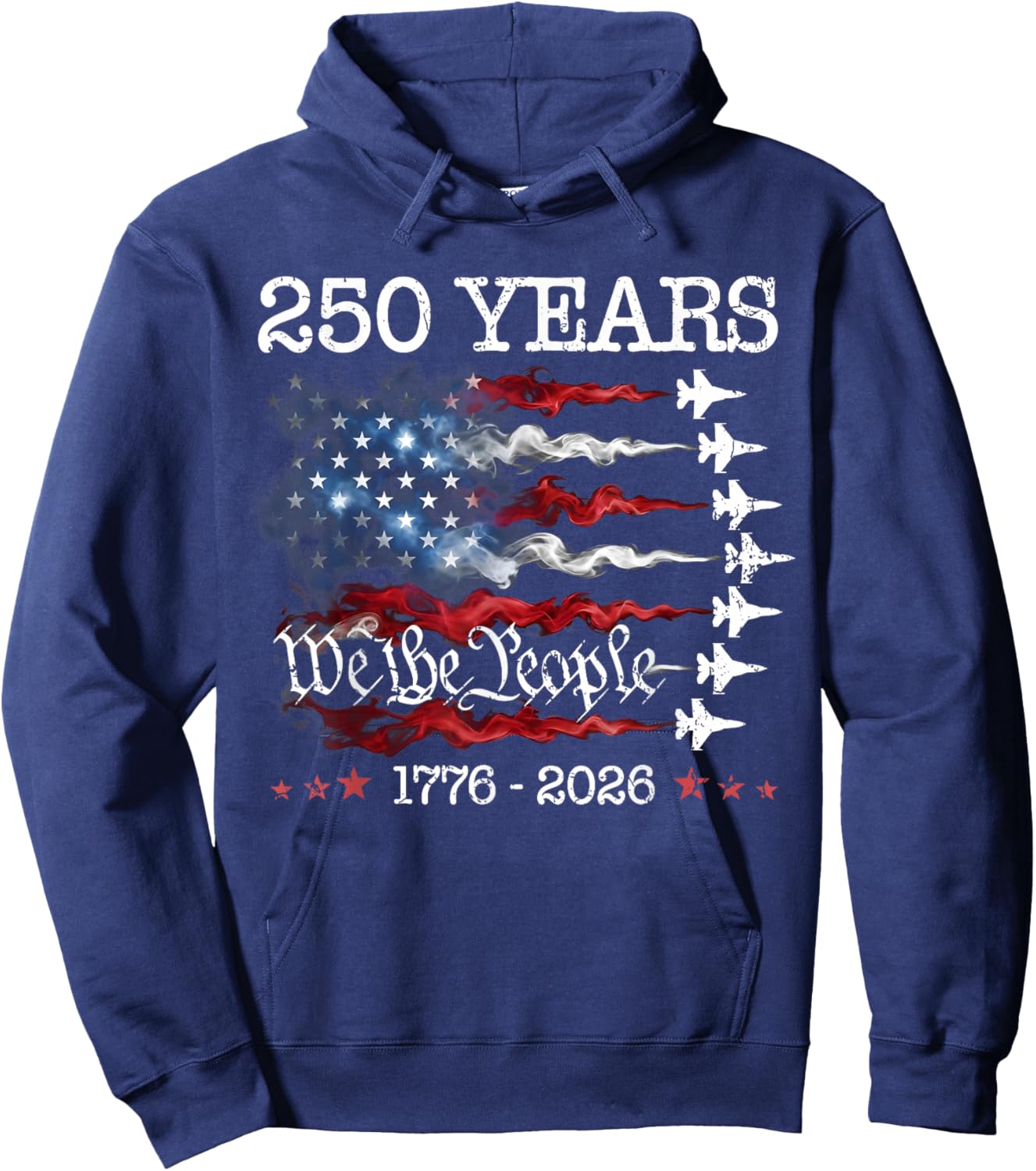 Vintage 250 Years 1776-2026 Flag USA Fighter Jets 4th July Hoodie - Hoodie | Navy