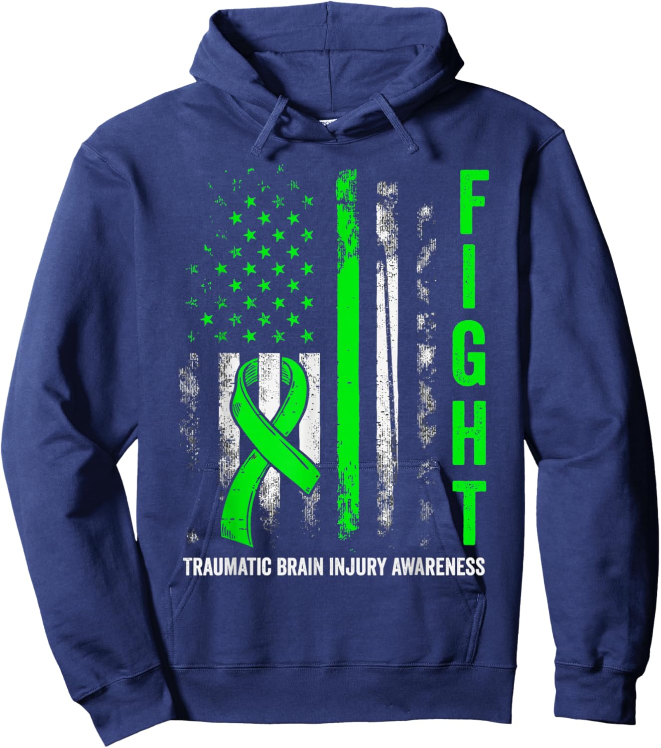 American US Flag Fight Traumatic Brain Injury Awareness Hoodie - Hoodie | Navy