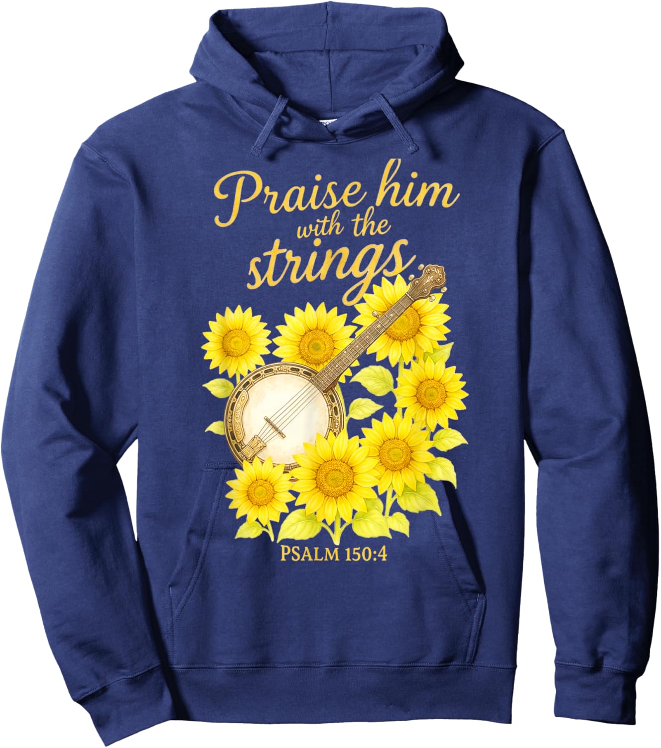 Praise Him with Strings Banjo Banjoist Christian Bible Verse Hoodie - Hoodie | Navy