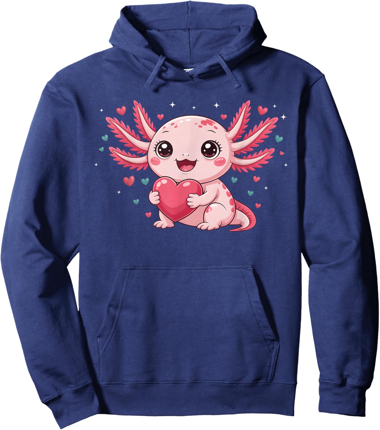 Valentine Cute Pink Axolotl Lovers Heart Girl Women Kid Hoodie - Hoodie | Navy